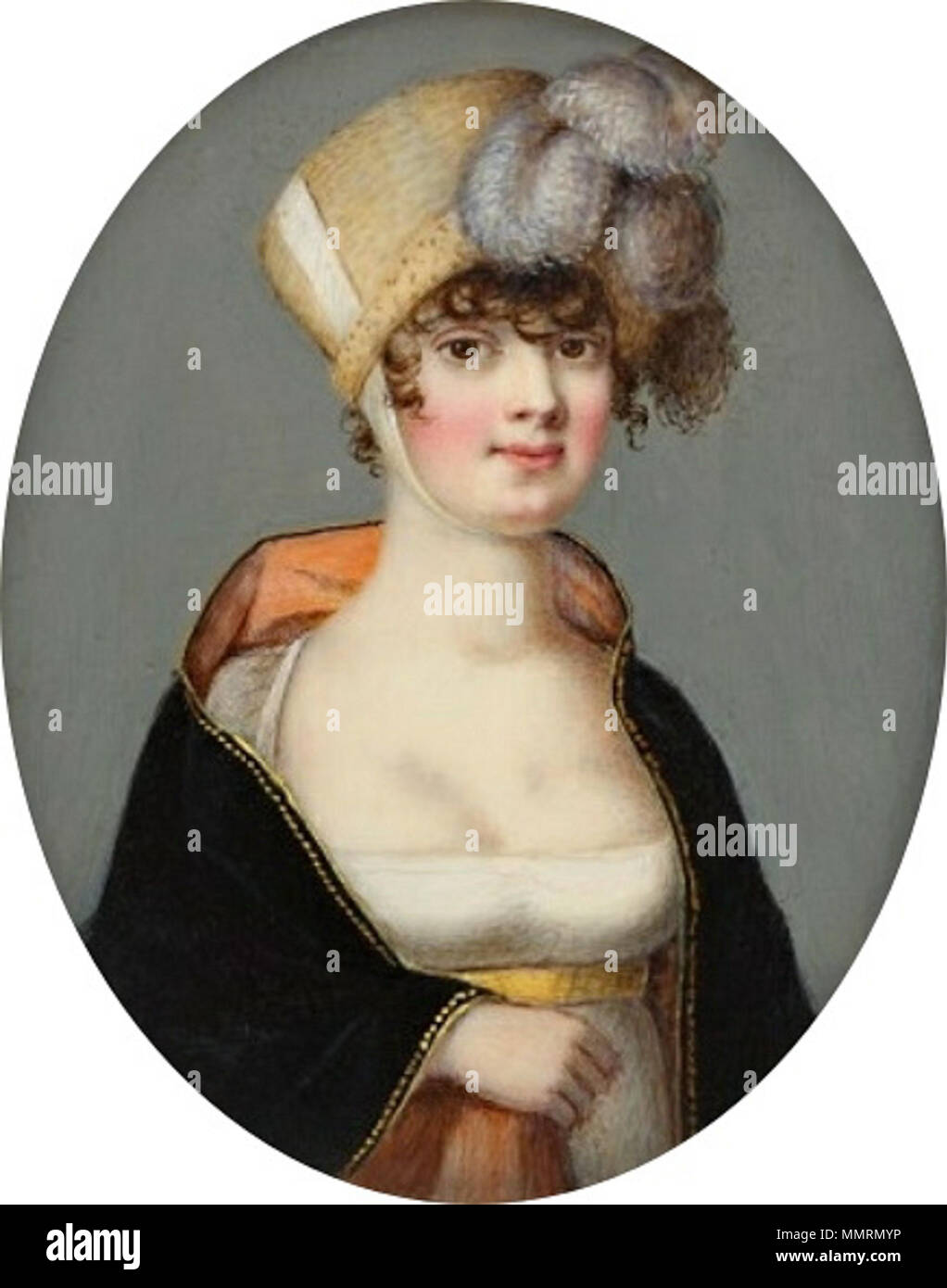 Miniature of a lady in a poke bonnet.. between 1808 and 1812. Poland Lady in a poke bonnet Stock Photo