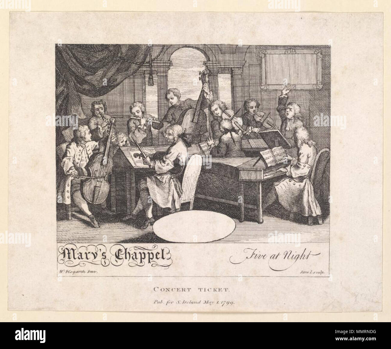. Ticket of Mary's Chappel announcing Concert; 'five at night'; Concert; Concert ticket  Concert ticket. 1 May 1799. Mary's Chappel [author] Bodleian Libraries, Concert ticket Stock Photo