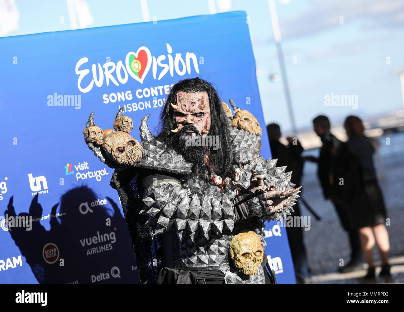 Portugal, Lisbon. 12th May 2018. Mr. Lordi (Tomi Petteri Putaansuu), singer of Finnish band Lordi, arrives at the finals of the 63rd Eurovision Song Contest. Photo: Jörg Carstensen/dpa Credit: dpa picture alliance/Alamy Live News Stock Photo