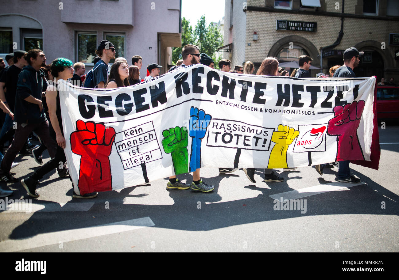 12 May 18 Germany Stuttgart People Partake In A Rally Of Buendnis Stuttgart Gegen Rechts Lit