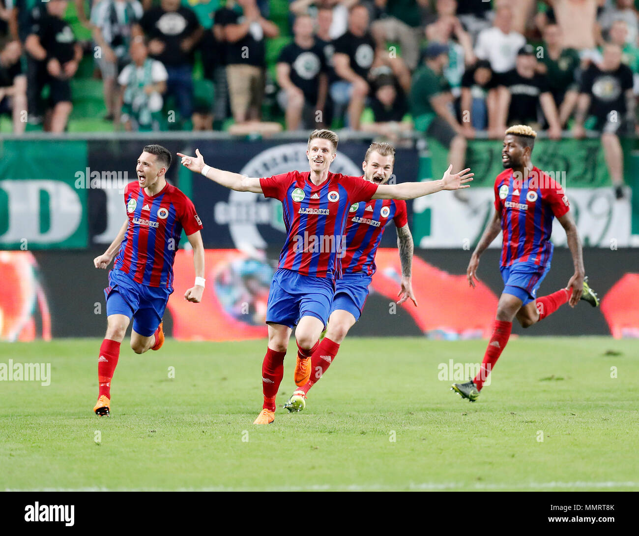 BUDAPEST, HUNGARY - MAY 12: Tamas Egerszegi of Vasas FC (l2) celebrates his  equaliser in the last minute of the game with Mate Vida of Vasas FC (l),  Vit Benes of Vasas