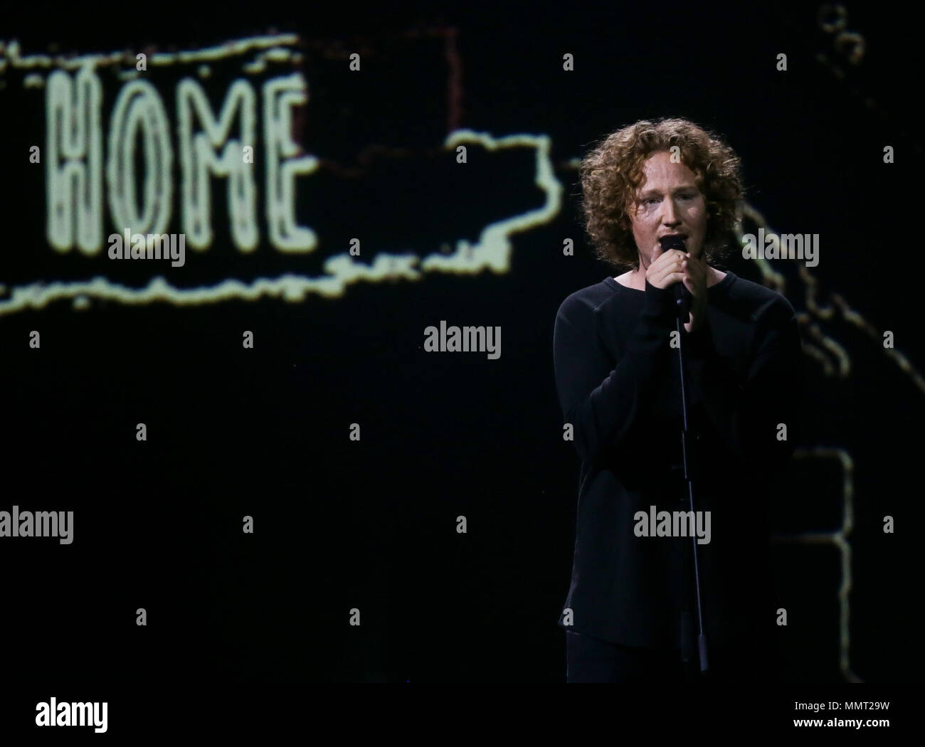 12 May 2018, Portugal, Lisbon: Germany's Michael Schulte performs 'You Let  Me Walk Alone' at the finals of the 63rd Eurovision Song Contest. Photo:  Jörg Carstensen/dpa Stock Photo - Alamy