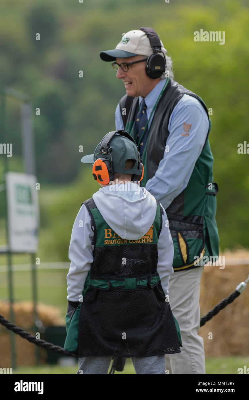 Harrogate, UK. 12th May 2018. People of all ages visit the the shooting show in Harrogate this weekend. Young and old, boys and girls, join in the fun and learning at the Northern Shooting show. Show featuring all aspects of country life including air guns, clay shooting, hunting, outdoor sports, bush craft, shooting competitions, talks and film shows. Credit: Steve Thornton/Alamy Live News Stock Photo