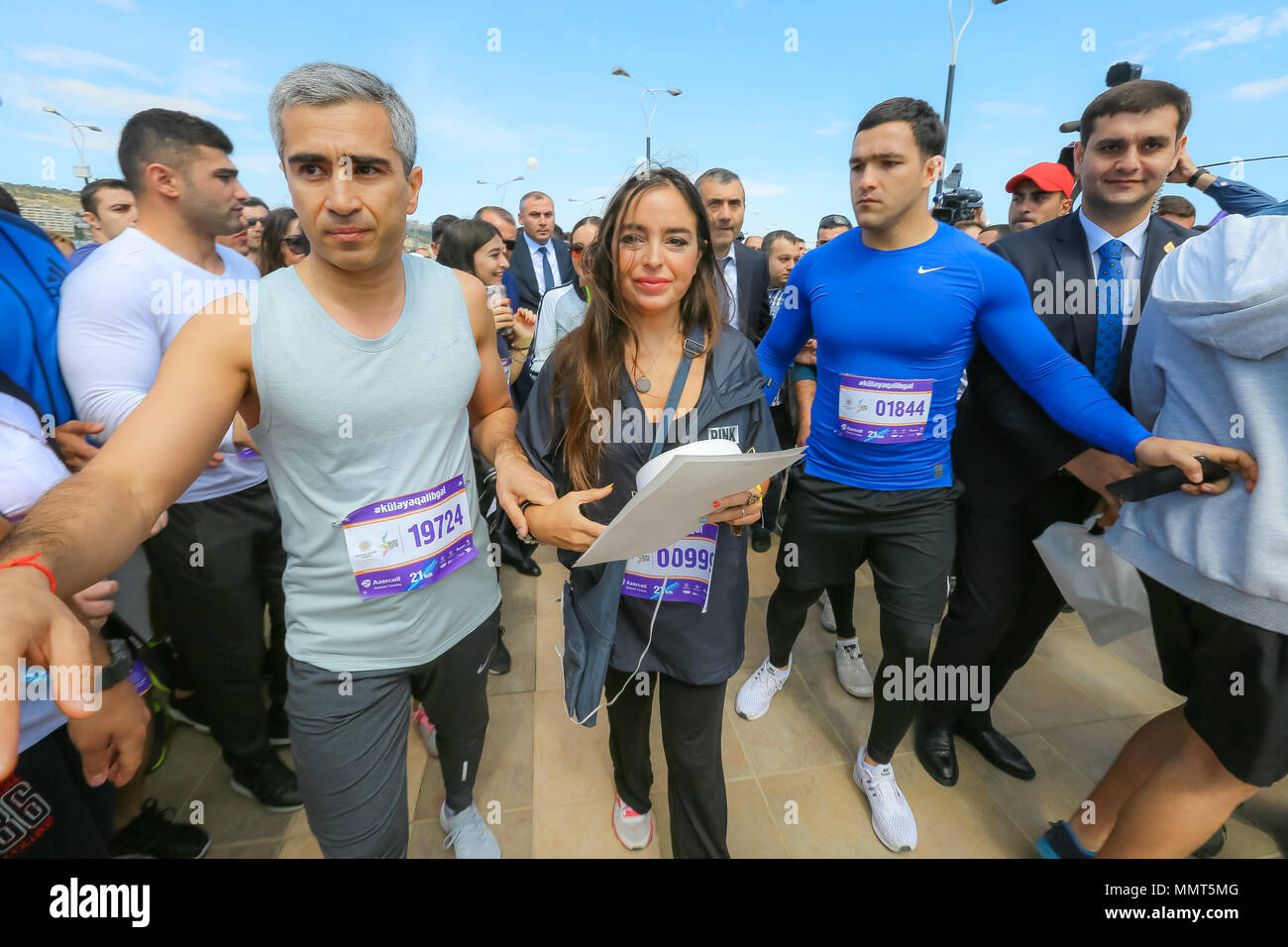 Baku, Azerbaijan. 13th May, 2018. Leyla Aliyeva is the first daughter of the President of Azerbaijan during the marathon runners in Baku. May 13, 2018. The semi-marathon was cover a distance of 21 kilometers, starting at the national Flag Square and finishing at Baku Olympic Stadium. This year’s semi-marathon was open to anyone above the age of 16 upon prior registration, and the event got nearly 18,000 registered participants. Credit: Aziz Karimov/Alamy Live News Stock Photo