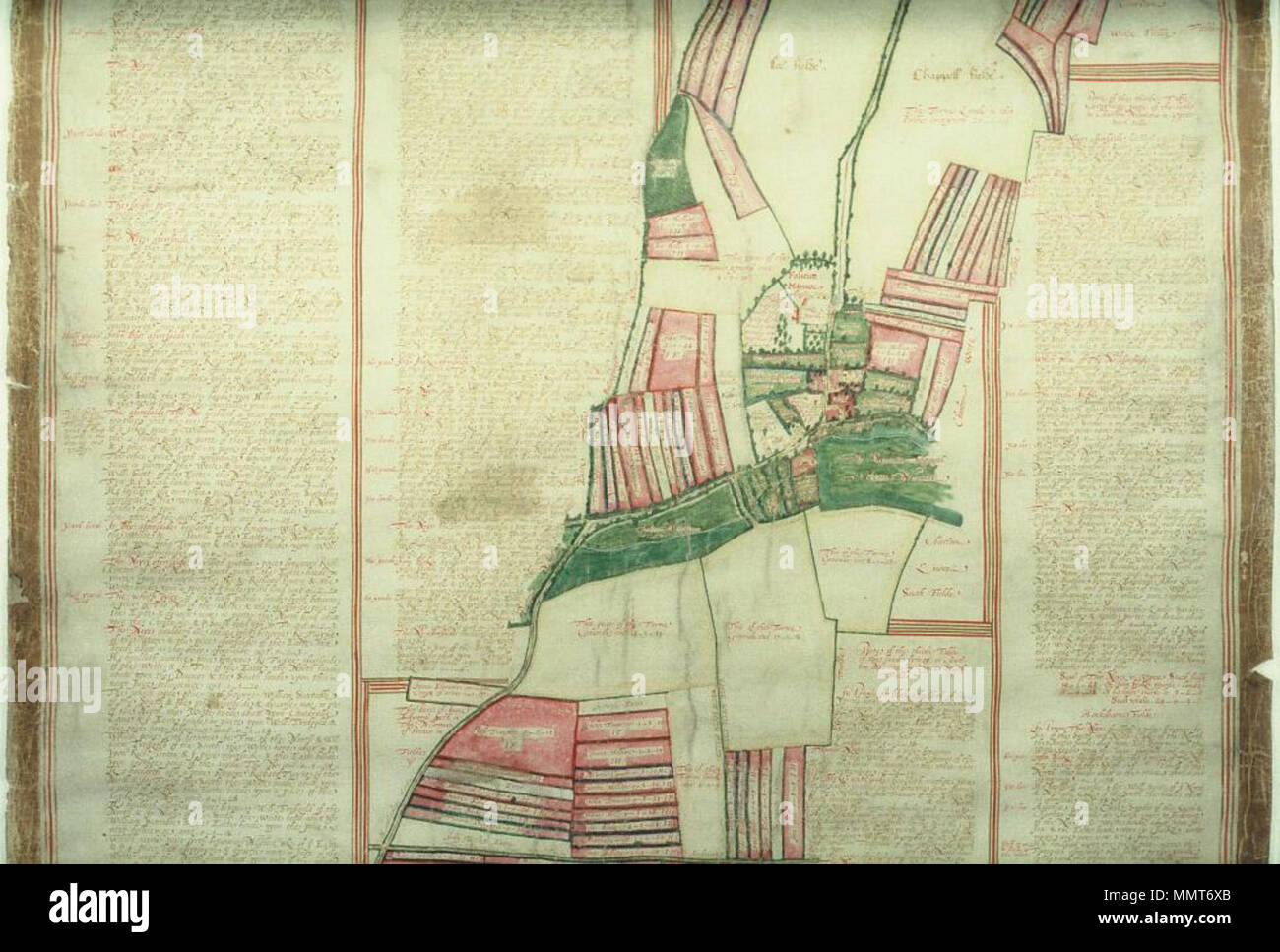 . Manuscript map on three membranes made for Sir Edward Barrett third