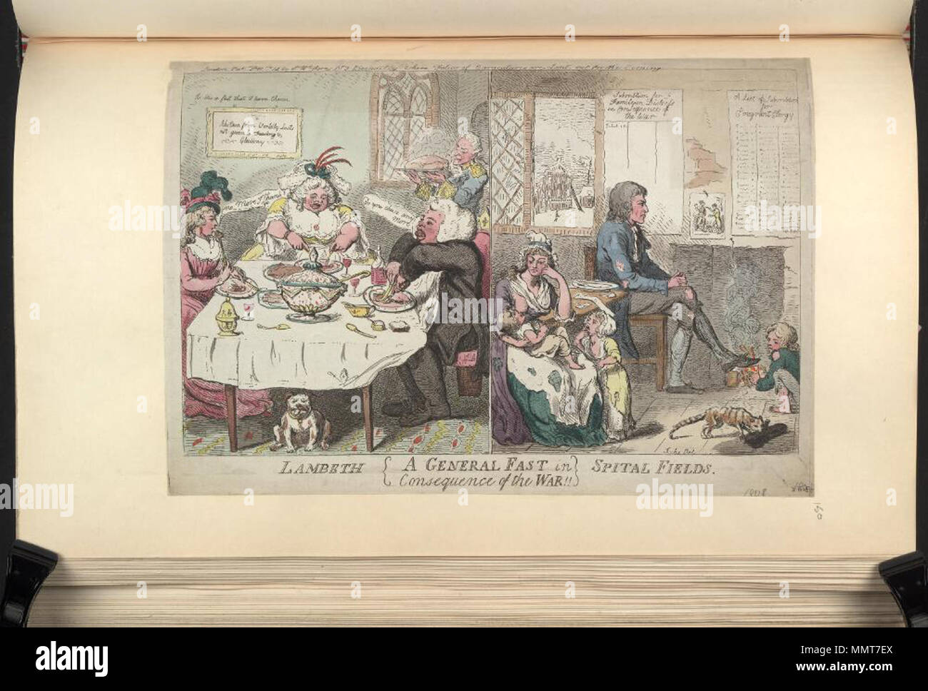 Satire on the French Revolutionary wars. (British political cartoon) General fast in consequence of the war: Satire on the French Revolutionary wars. (British political cartoon) General fast in consequence of the war: