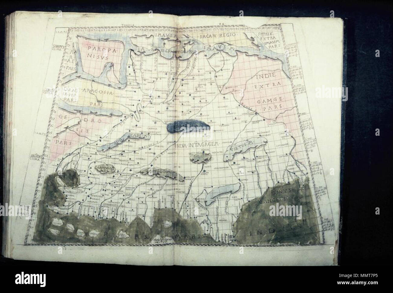 . The Bologna edition of Ptolemy's Geography: India between the Indus and Ganges  Map 24 [Tabula 24]. 1477. Bodleian Libraries, India Stock Photo