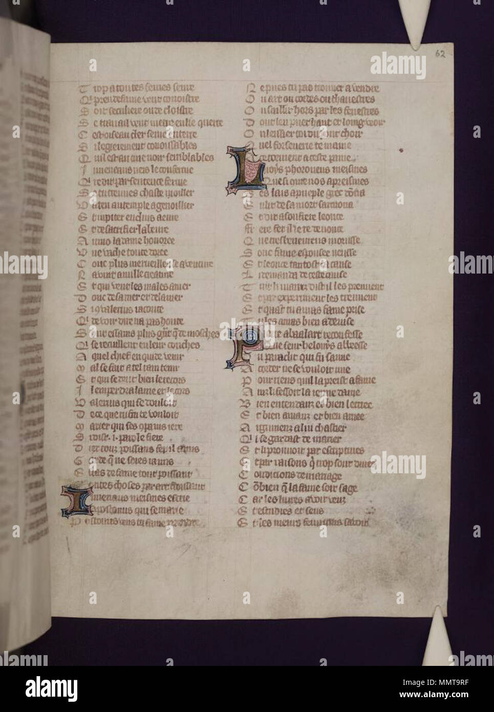 . Guillaume de Lorris and Jean de Meung, Le Roman de la Rose, in an illustrated copy dated in a half-erased inscription at fol. 153v, Paris 1348.; 62r  Le Roman de la Rose. 1348. Bodleian Libraries, Le Roman de la Rose 62r Stock Photo