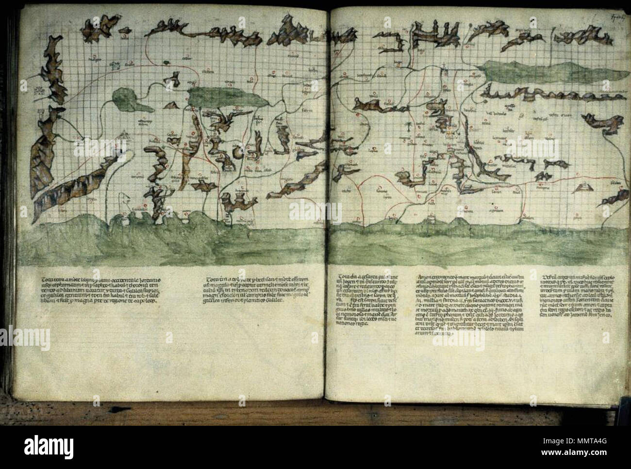 . Venetian manuscript map of Palestine, in Marino Sanudo, Secreta Fidelium Crucis.  [Map of Palestine]. between circa 1321 and circa 1324. Bodleian Libraries, Map of Palestine Stock Photo