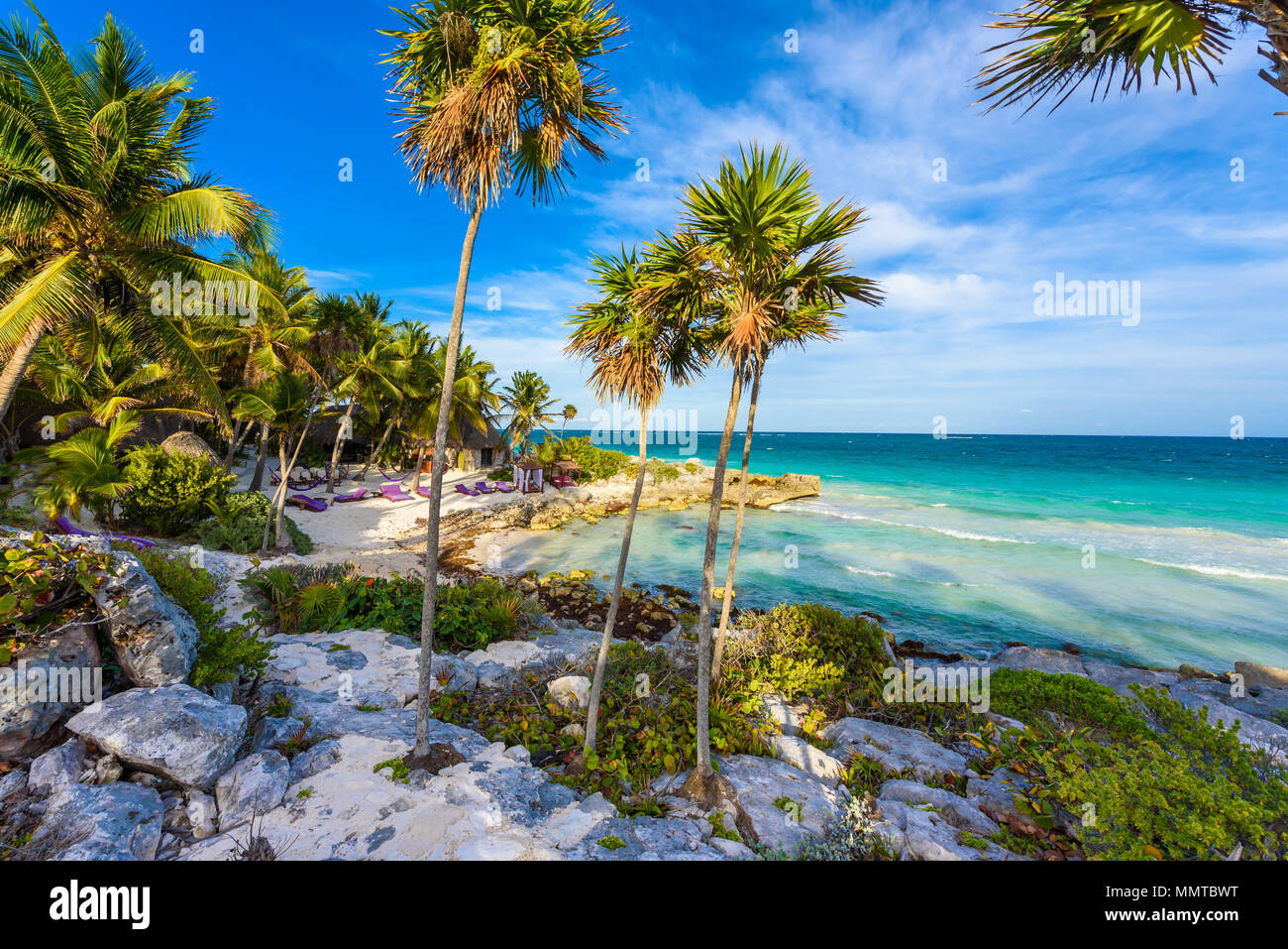 Recreation at paradise beach resort with turquoise waters of Caribbean