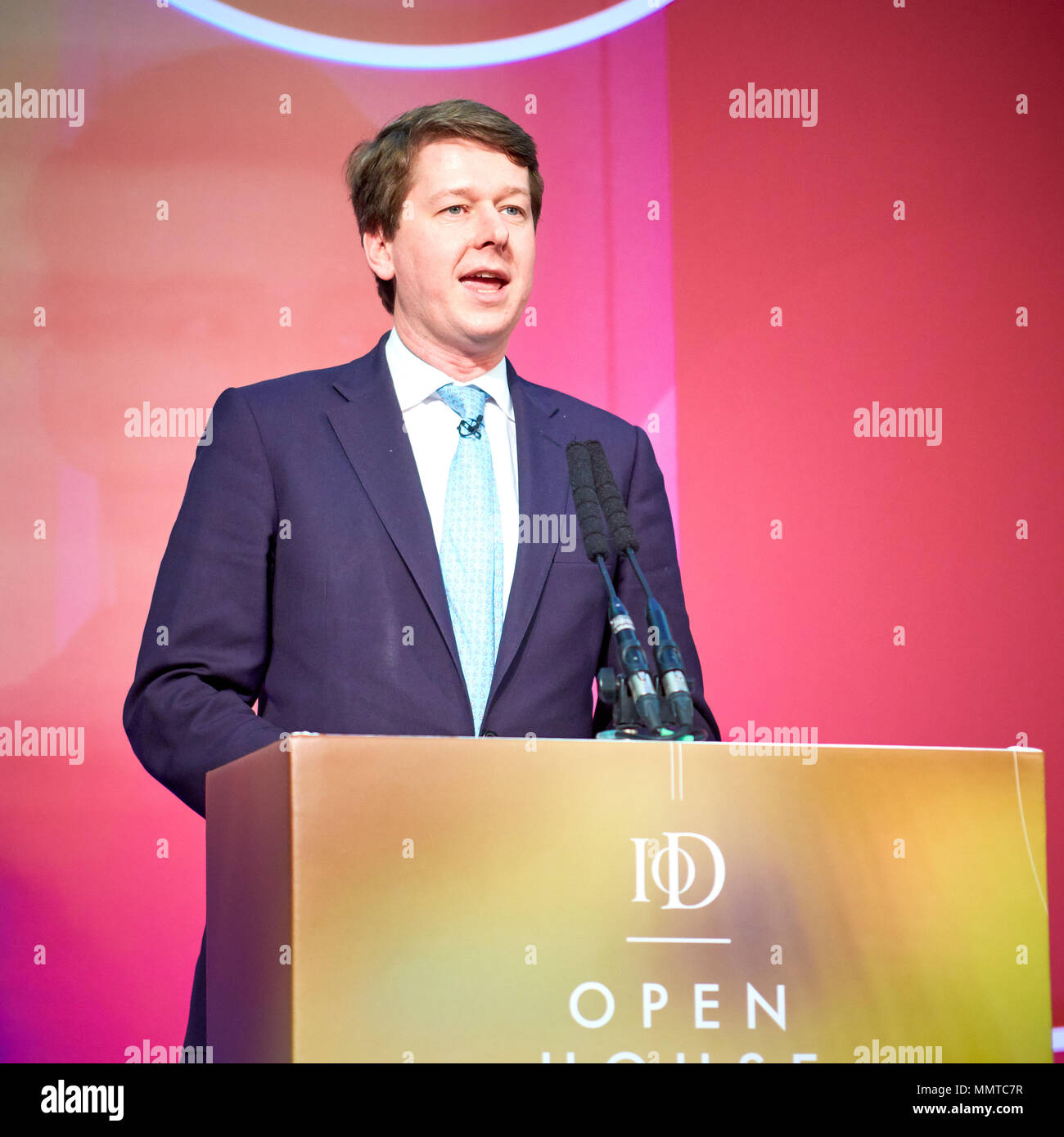 Under Secretary of State at the Department for Exiting the European Union ROBIN WALKER MP delivers a speech at the Institute of Directors Open House 2018 event held in the IoD's Pall Mall building Stock Photo