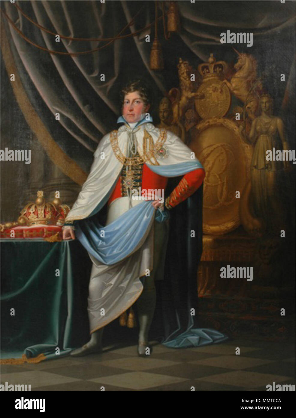 English: Portrait of George IV as Grand Cross Knight of Hanoverian Guelphic Order . circa 1815. George IV as Knight of Hanoverian Guelphic Order Stock Photo