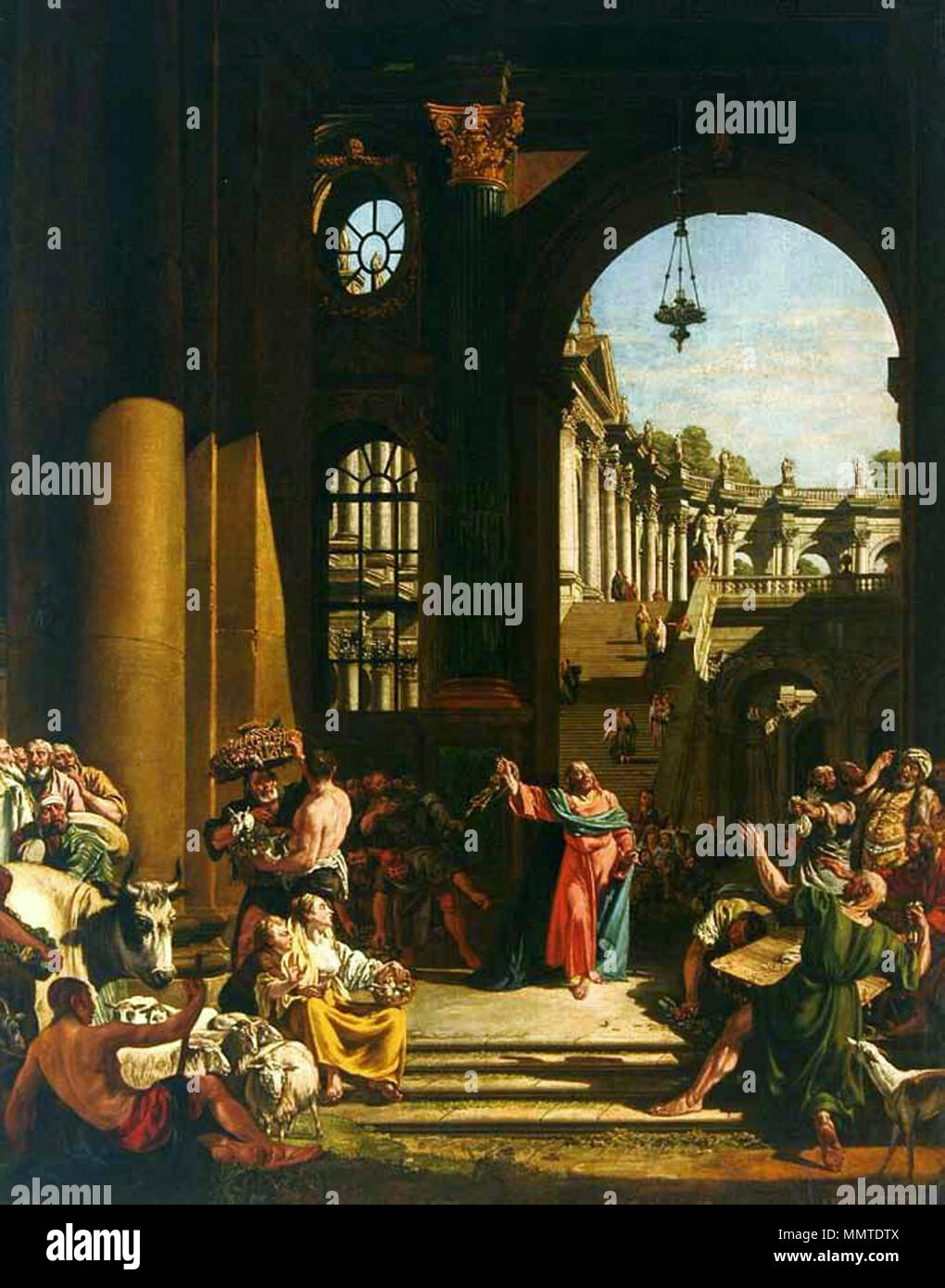 Jesus Cleansing the Temple.. circa 1765. Bellotto Jesus Cleansing the Temple Stock Photo