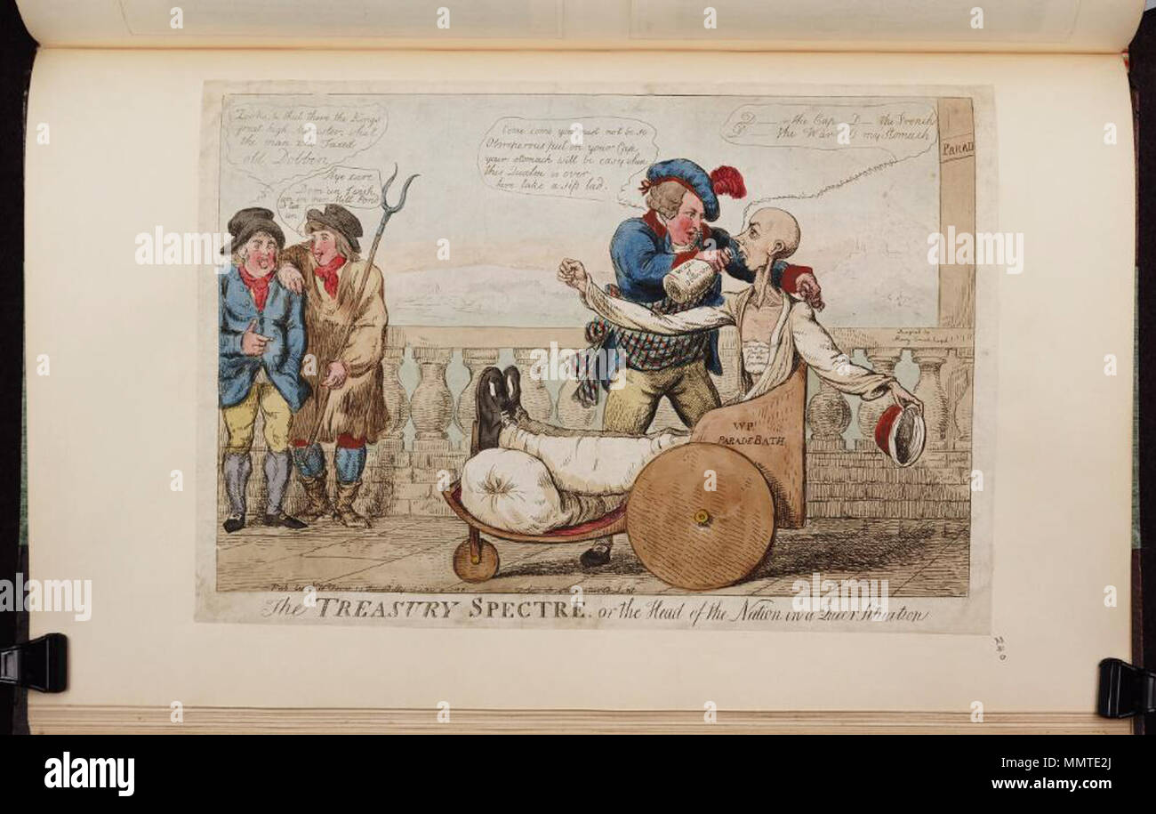 Satire on the French Revolutionary wars. (British political cartoon) The treasury spectre. or: the head of the nation in a queer situation. 9 June 1798. Bodleian Libraries, The treasury spectre or- Satire on the French Revolutionary wars. (British political cartoon) The treasury spectre. or: the head of the nation in a queer situation. 9 June 1798. Bodleian Libraries, The treasury spectre or-
