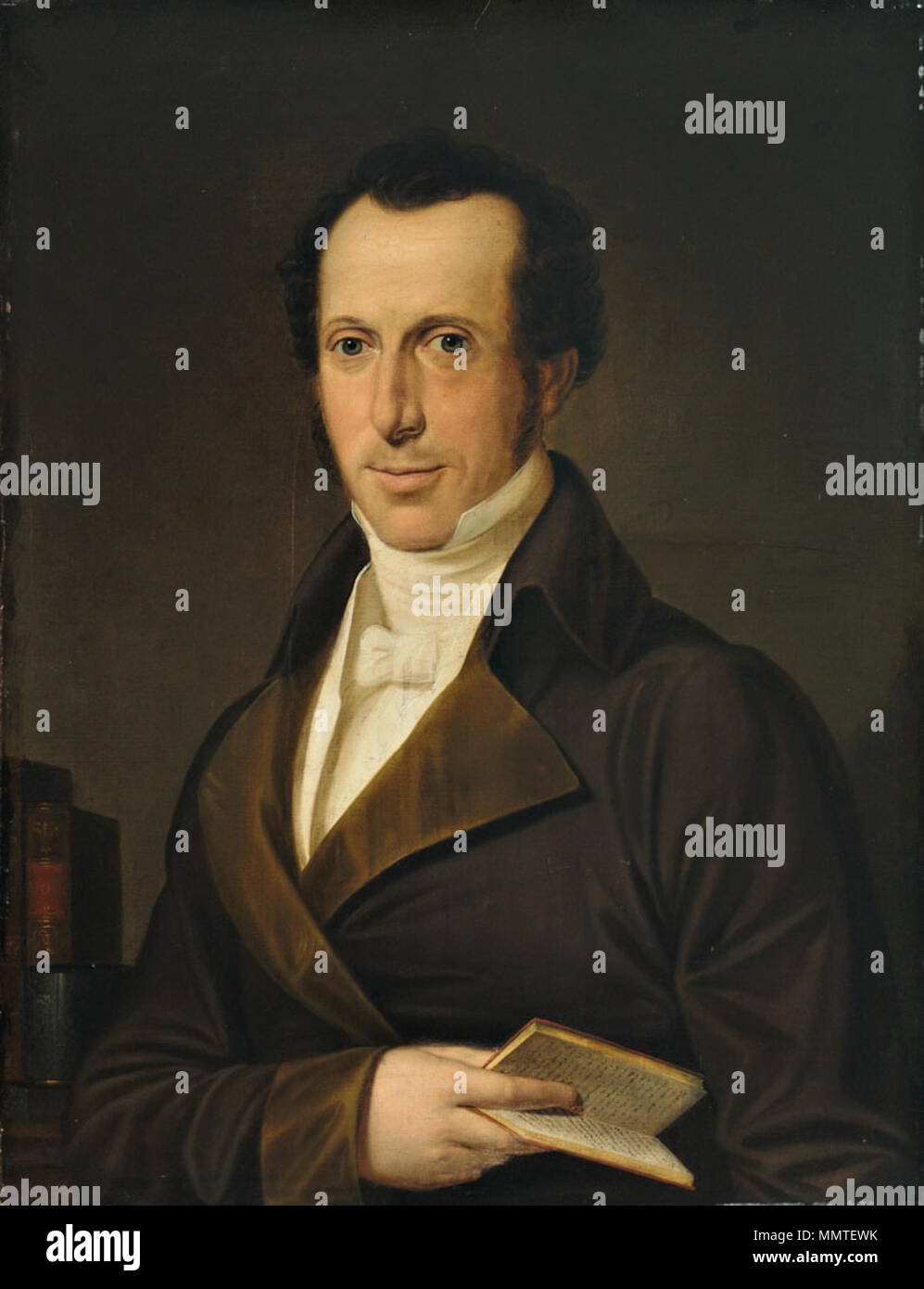 . Junger Gelehrter mit Backenbart und weißem Plastron  . circa 1820. Adalbert Suchy Portrait eines Gelehrten um 1820 Stock Photo