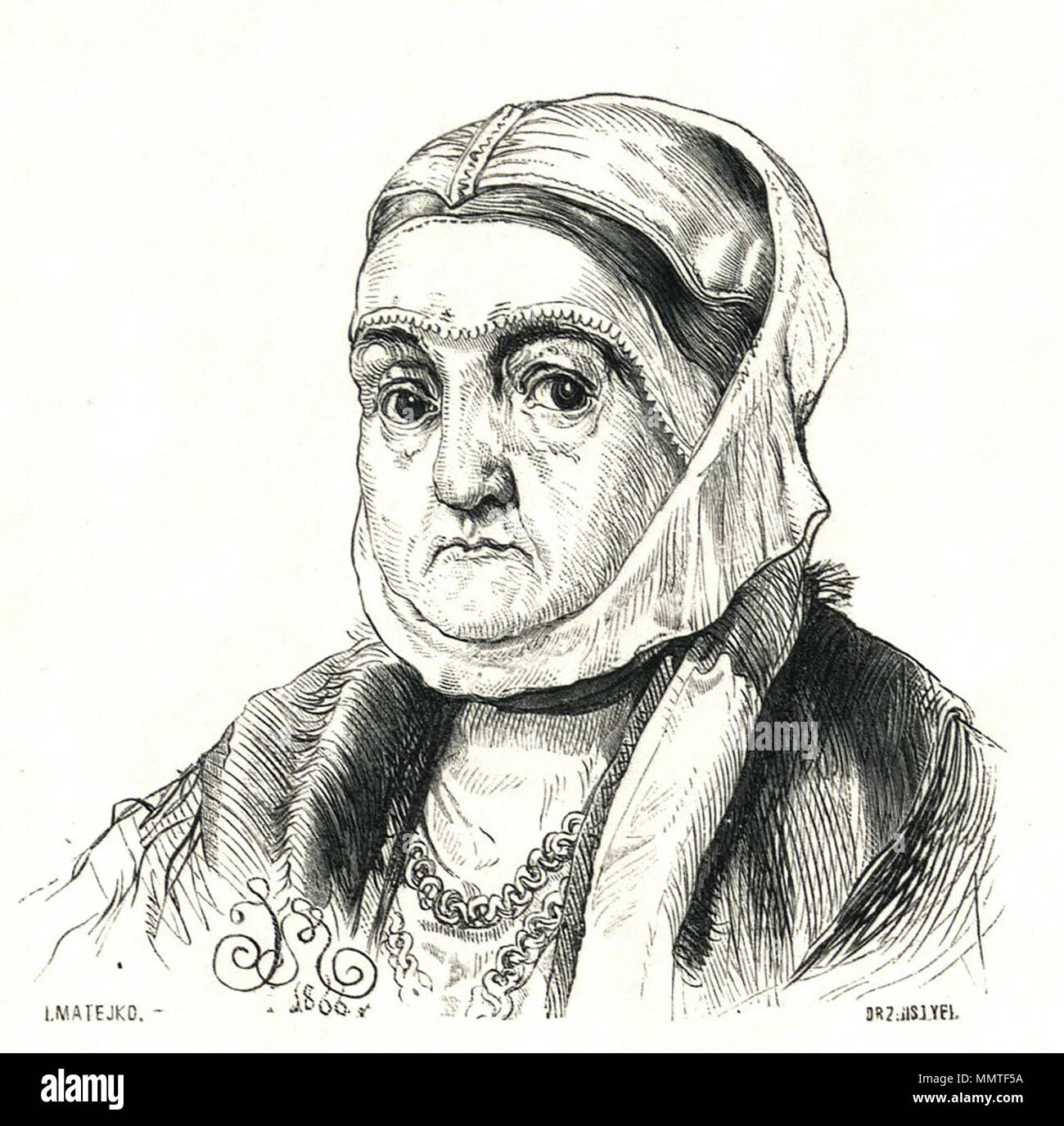 . Polski: Królowa Bona Sforza  . 1866.   Jan Matejko  (1838–1893)      Alternative names Jan Alojzy Matejko; Johann Matejko; Jana Matejki; j. matejko; jan matejko; J. Mateijko; Matejko  Description Polish-Austro-Hungarian painter and university teacher  Date of birth/death 24 June 1838 1 November 1893  Location of birth/death Kraków Kraków  Work location Vienna; Paris; Munich  Authority control  : Q189117 VIAF:?27863576 ISNI:?0000 0001 0882 6913 ULAN:?500000325 LCCN:?n82234077 NLA:?35345706 WorldCat BonaSforza Stock Photo