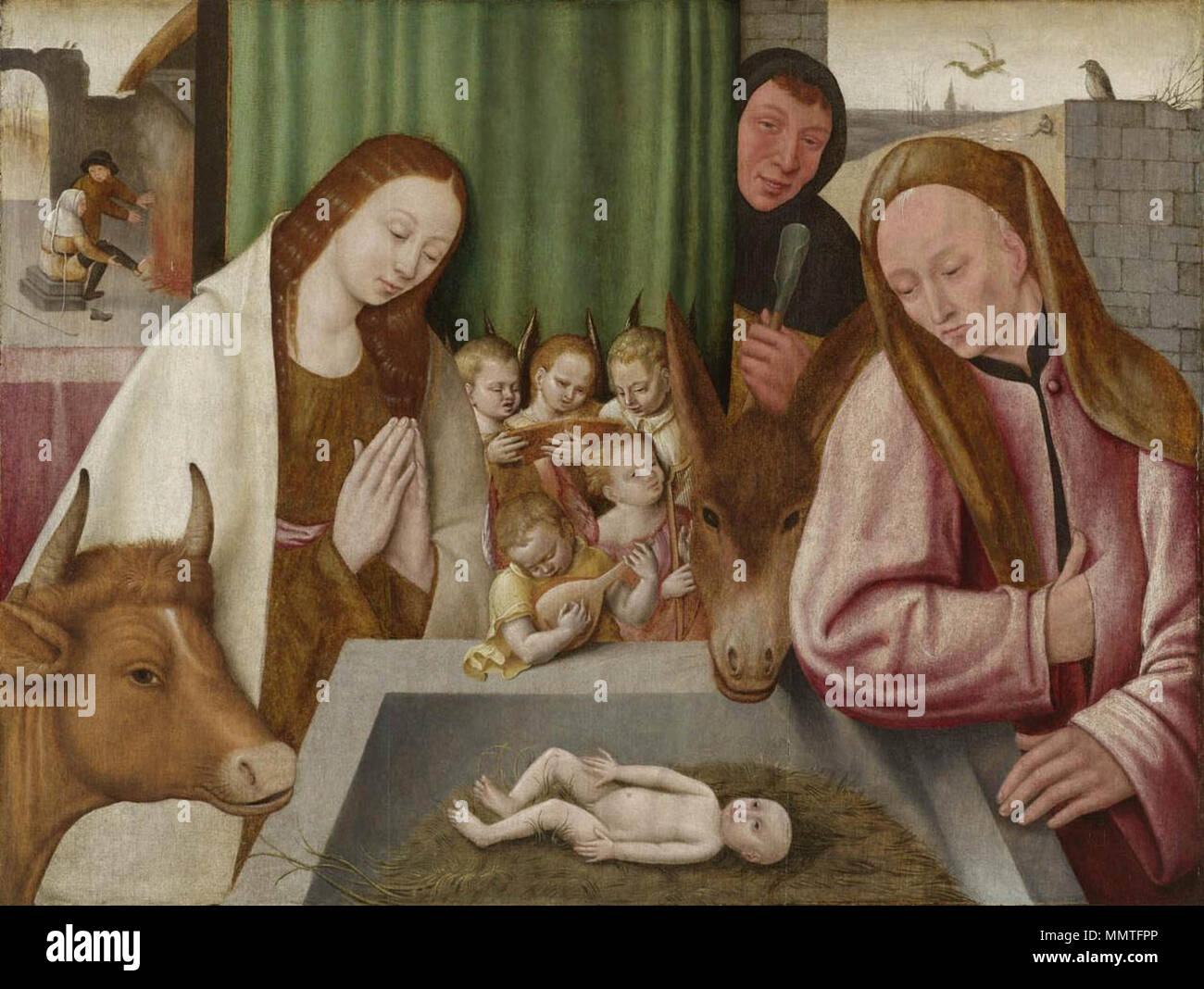 Nativity. Circa 1538-1600. Bosch copyist The adoration of the Child Stock Photo
