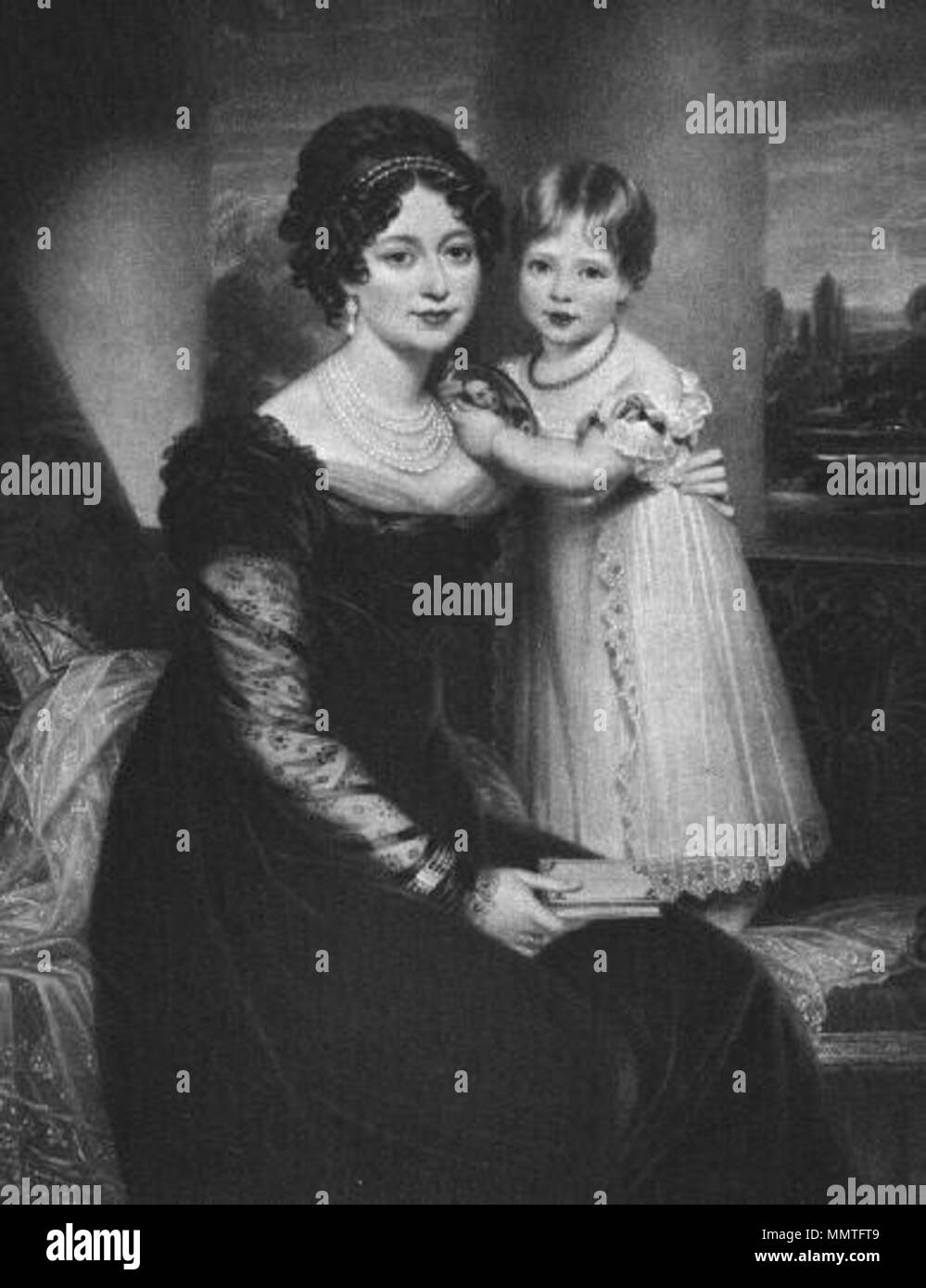 .  Português: Vitória de Saxe-Coburgo-Saalfeld (mais tarde Duquesa de Kent) (1786-1861) e sua filha, a futura rainha Vitória do Reino Unido (1819-1901).  . circa 1824. Duchknt Stock Photo