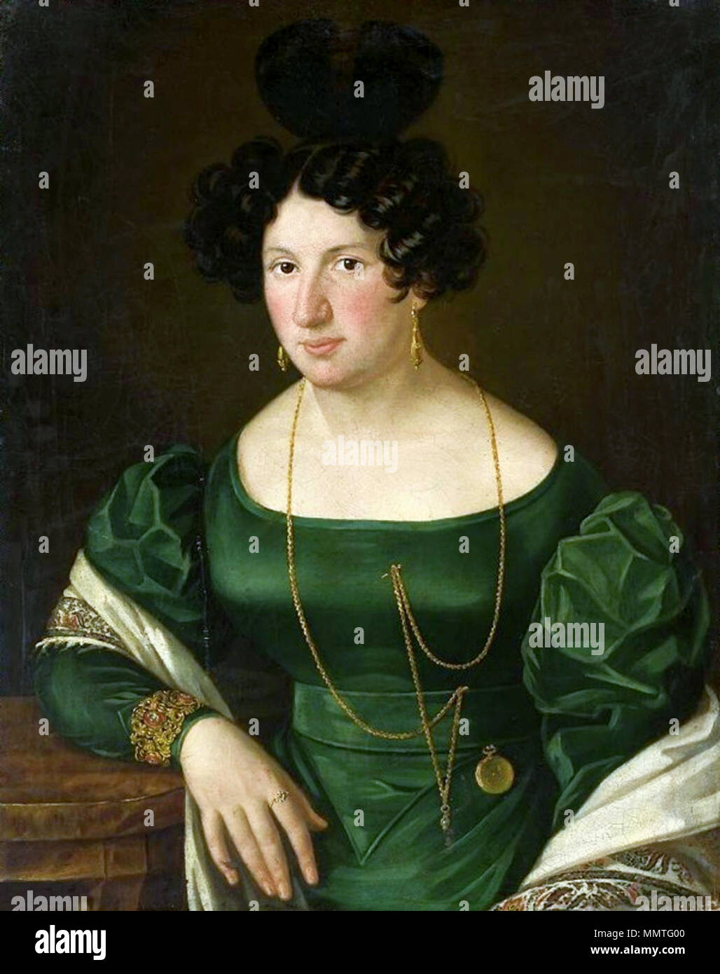 Portrait of a woman in green dress.. circa 1825. Anonymous Portrait of ...