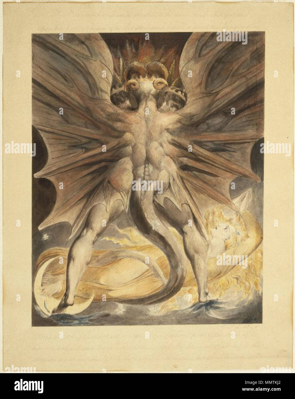 The Great Red Dragon and the Woman Clothed with the Sun (Rev. 12: 1-4). between 1803 and 1805. Brooklyn Museum - The Great Red Dragon and the Woman Clothed with the Sun (Rev. 12 1-4) - William Blake Stock Photo