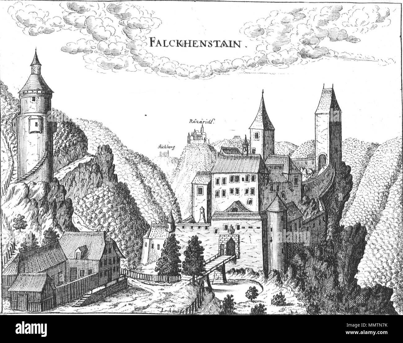 . Deutsch: Burg Falkenstein  . 1674. Georg Matthaeus Vischer BurgFalkenstein Stock Photo