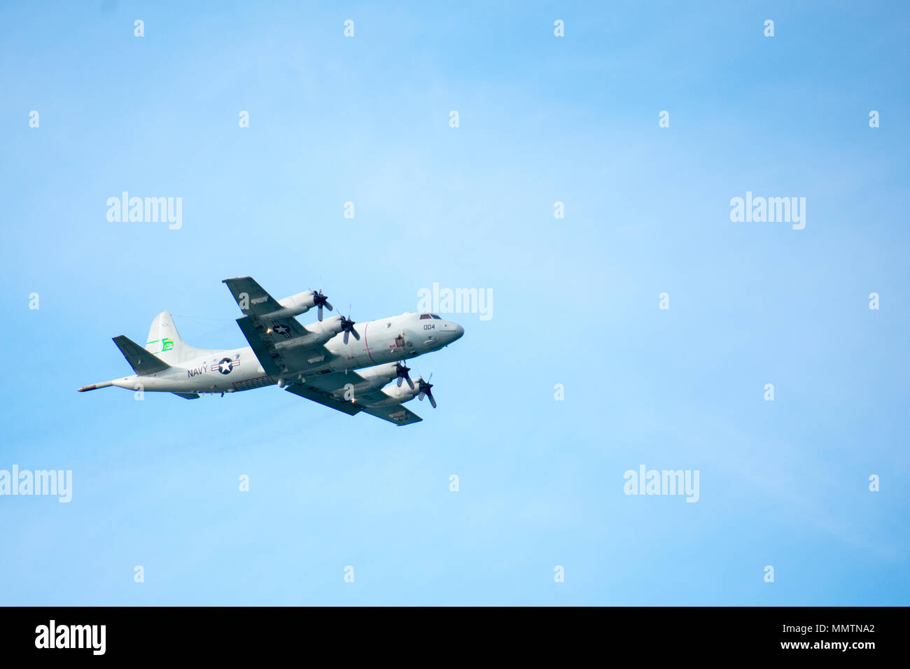 Oak Harbor, WA , USA: Navy P3 Orion Flying Stock Photo