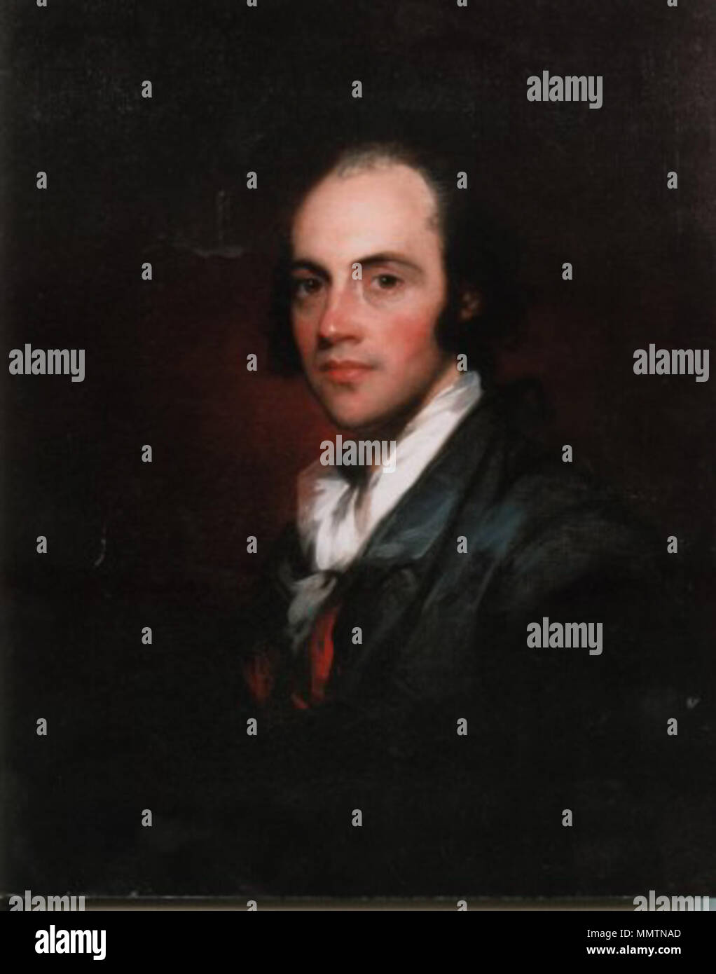 . English: Portrait of Aaron Burr (1756-1836); Collection of the New Jersey Historical Society  . 1793 or 1794.   Attributed to Gilbert Stuart  (1755–1828)      Alternative names Gilbert Charles Stuart ; Birth name: Gilbert Charles Stewart  Description American painter  Date of birth/death 3 December 1755 9 July 1828  Location of birth/death North Kingston (Newport, Rhode Island) Boston  Work location Boston, New York City, London, Dublin  Authority control  : Q41402 VIAF:?61689381 ISNI:?0000 0000 6634 9660 ULAN:?500010392 LCCN:?n50083265 NLA:?35149085 WorldCat Burr Stock Photo