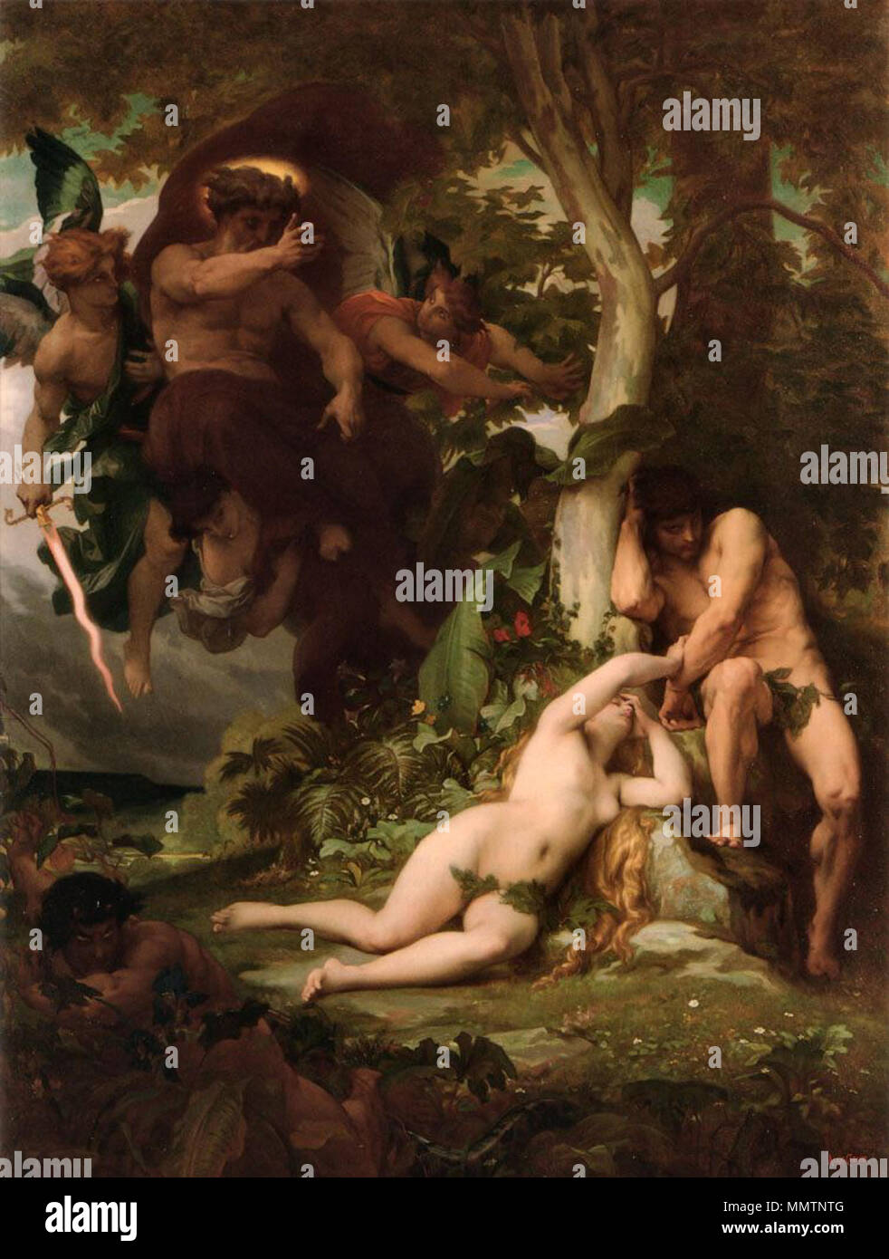 The Expulsion of Adam and Eve from the Garden of Paradise (Paradise Lost. (1823-1889). Expulsion of Adam and Eve (Alexandre Cabanel) Stock Photo