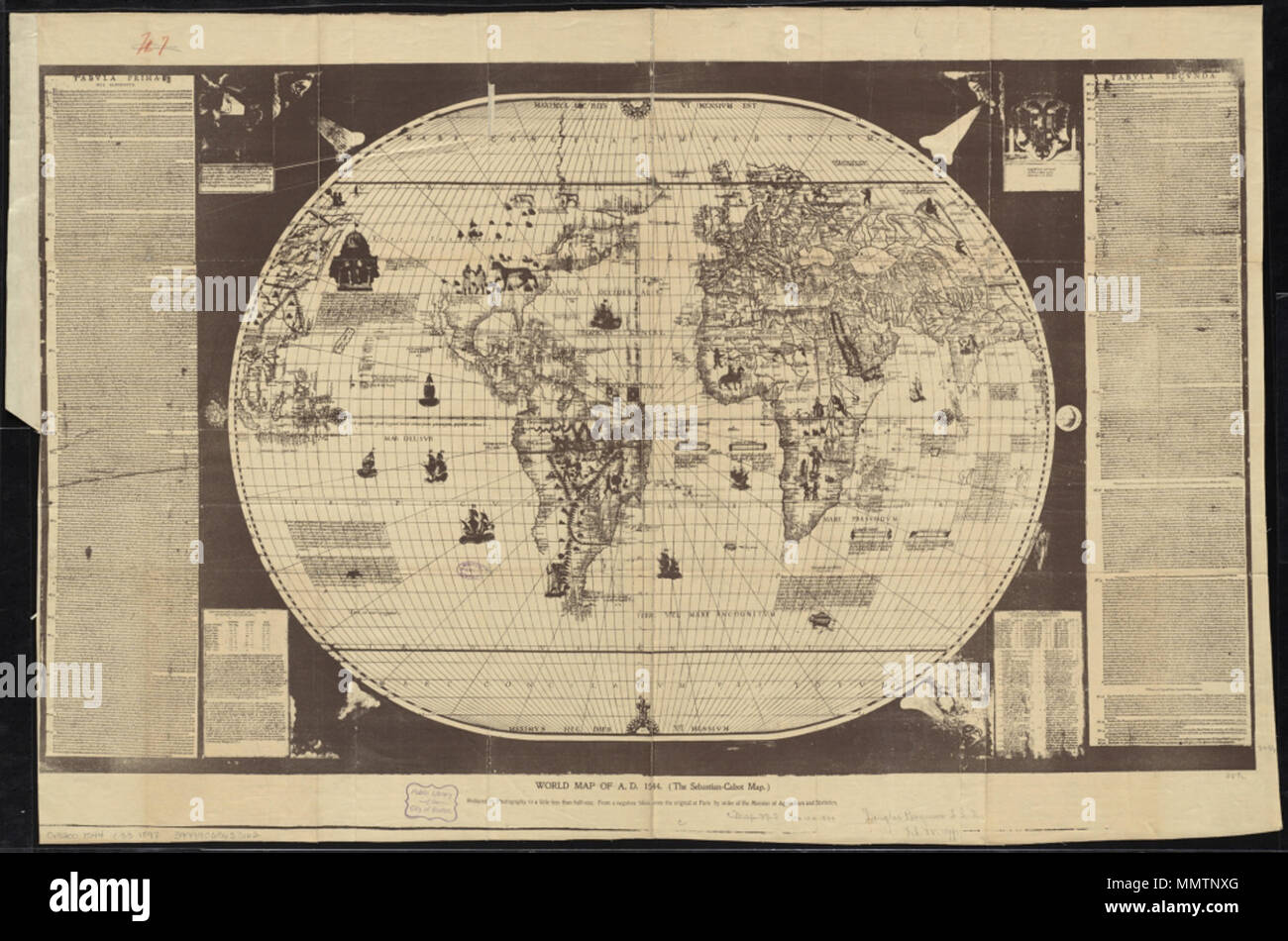 . English: Sebastian Cabot's world map  . 1544. Sebastian Cabot (c. 1484 – 1557) Cabot world map Stock Photo