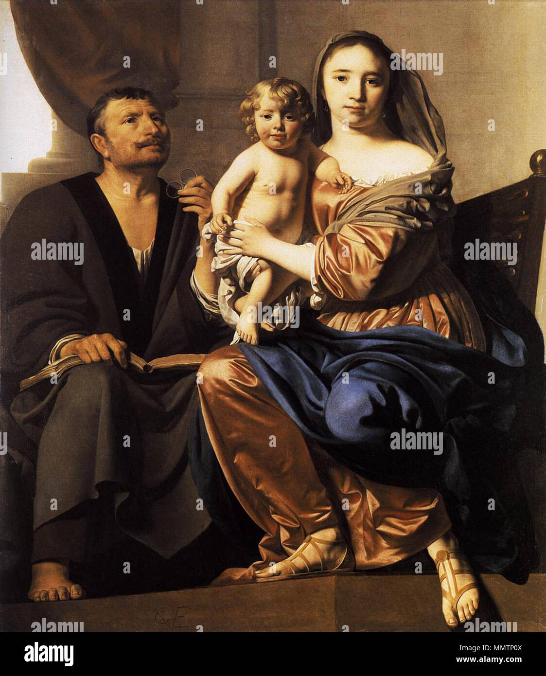 English: Holy Family . circa 1660. Caesar van Everdingen The Holy Family 1660 Stock Photo