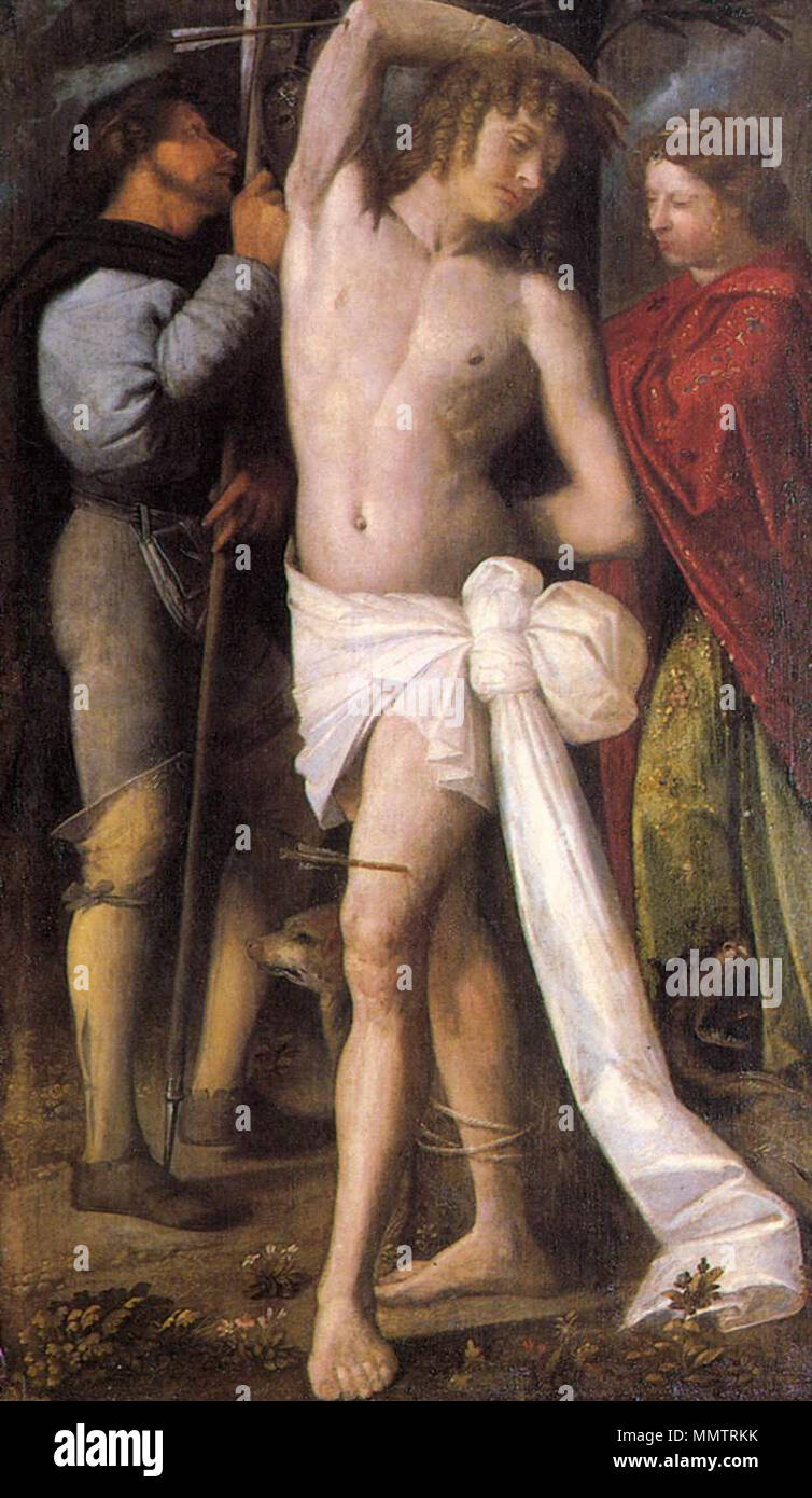 . Saint Sebastian between Saint Rocco and Saint Margarita  . 1520.   Giovanni Cariani  (1485–1547)     Alternative names Birth name: de' Busi  Description Italian painter  Date of birth/death circa 1485 after 26 November 1547  Location of birth/death San Giovanni Bianco Venice  Work location Venice, Bergamo  Authority control  : Q976391 VIAF:?19953613 ISNI:?0000 0000 8099 3479 ULAN:?500011806 LCCN:?n84024837 WGA:?CARIANI, Giovanni WorldCat Cariani S Sebastian Stock Photo