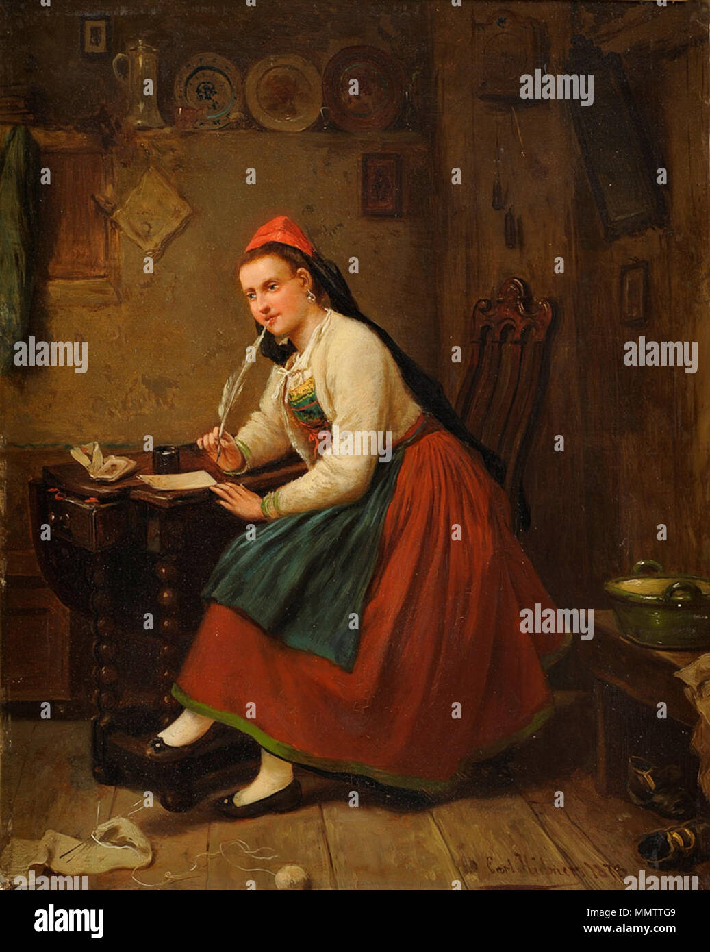 Carl Wilhelm Hübner Der Liebesbrief 1873 Stock Photo