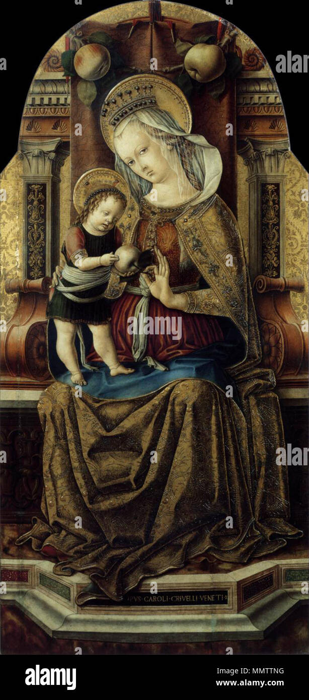 Virgin and Child Enthroned. circa 1476. Carlo Crivelli - Virgin and Child Enthroned - WGA5800 Stock Photo