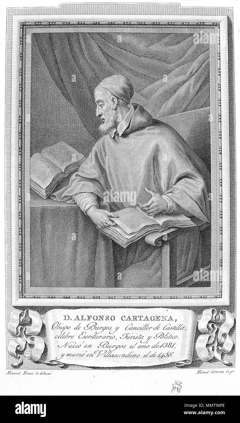 . Título:Retrato de Alonso de Cartagena /  . Publicación:Madrid : en la Imprenta Real, 1791. Autor: Salvador Carmona, Manuel (1734-1820), Manuel Eraso Alfonso-Cartagena Stock Photo