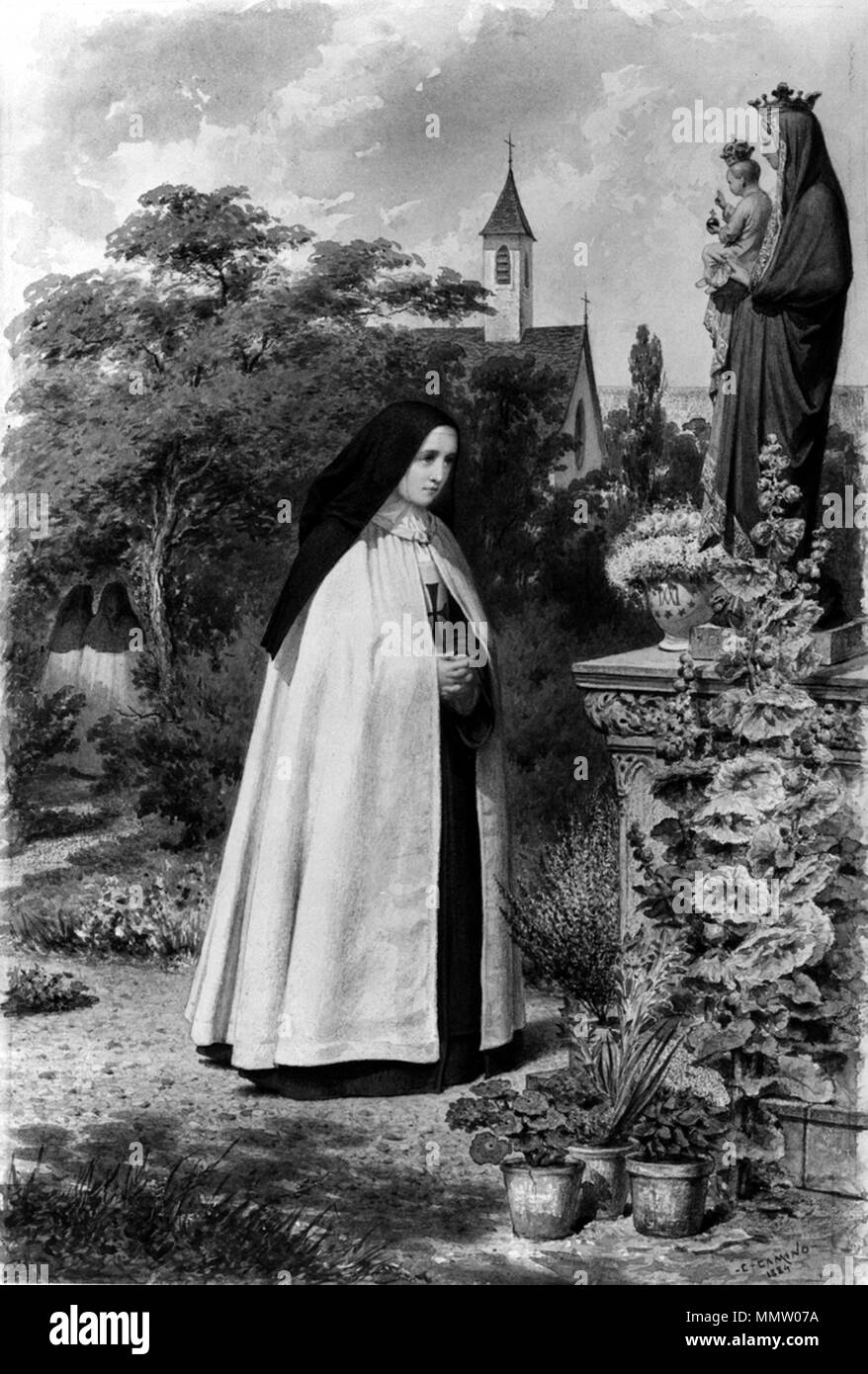37.1306 Charles Camino (French, 1824-1888). 'Nun in Prayer,' 1884. watercolor with graphite underdrawing on cream, moderatly thick, slightly textured wove paper. Walters Art Museum (37.1306): Acquired by William T. Walters. Charles Camino - Nun in Prayer - Walters 371306 Stock Photo