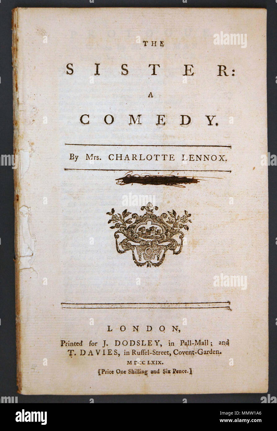 Title from the comedy The Sister by Charlotte Lennox, (1730–1804), Printed  for J. Dodsley; and T. Davies, London 1762. . 1762. Charlotte Lennox  Charlotte Lennox The Sister Stock Photo - Alamy