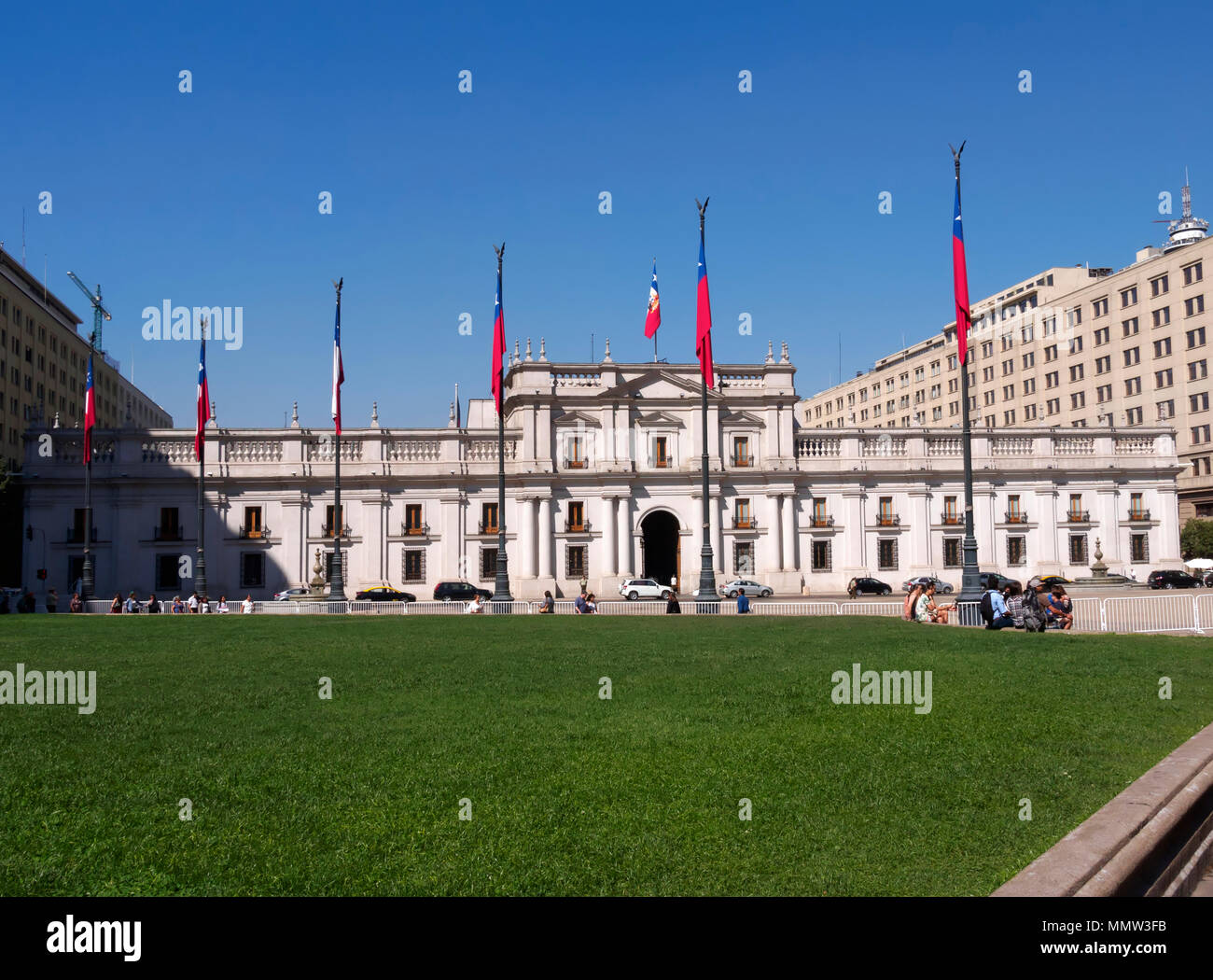 Palacio de La Moneda, Palace of the Mint, La Moneda, is the seat of the President of the Republic of Chile Stock Photo