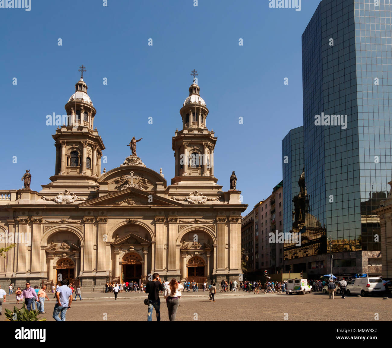 Metropolitan Cathedral, Catedral Metropolitana de Santiago, Plaza de Armas, Santiago, Chile Stock Photo