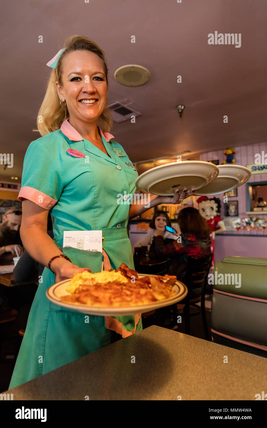 Waitress Delivers Breakfast At Peggy Sue S Americana Route Inspired