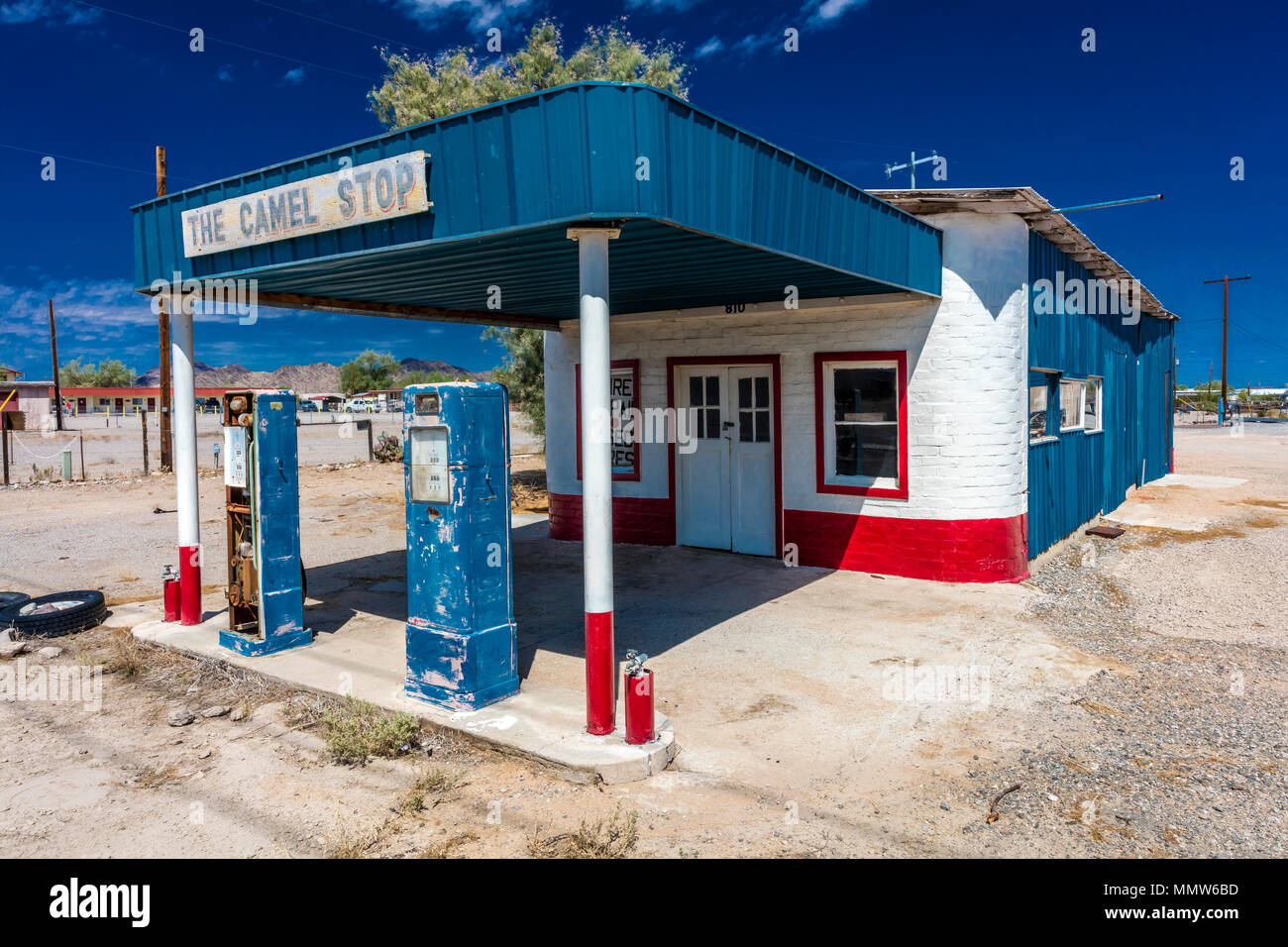 Deserted Garage and gas station in American Southwest that is a "Camel
