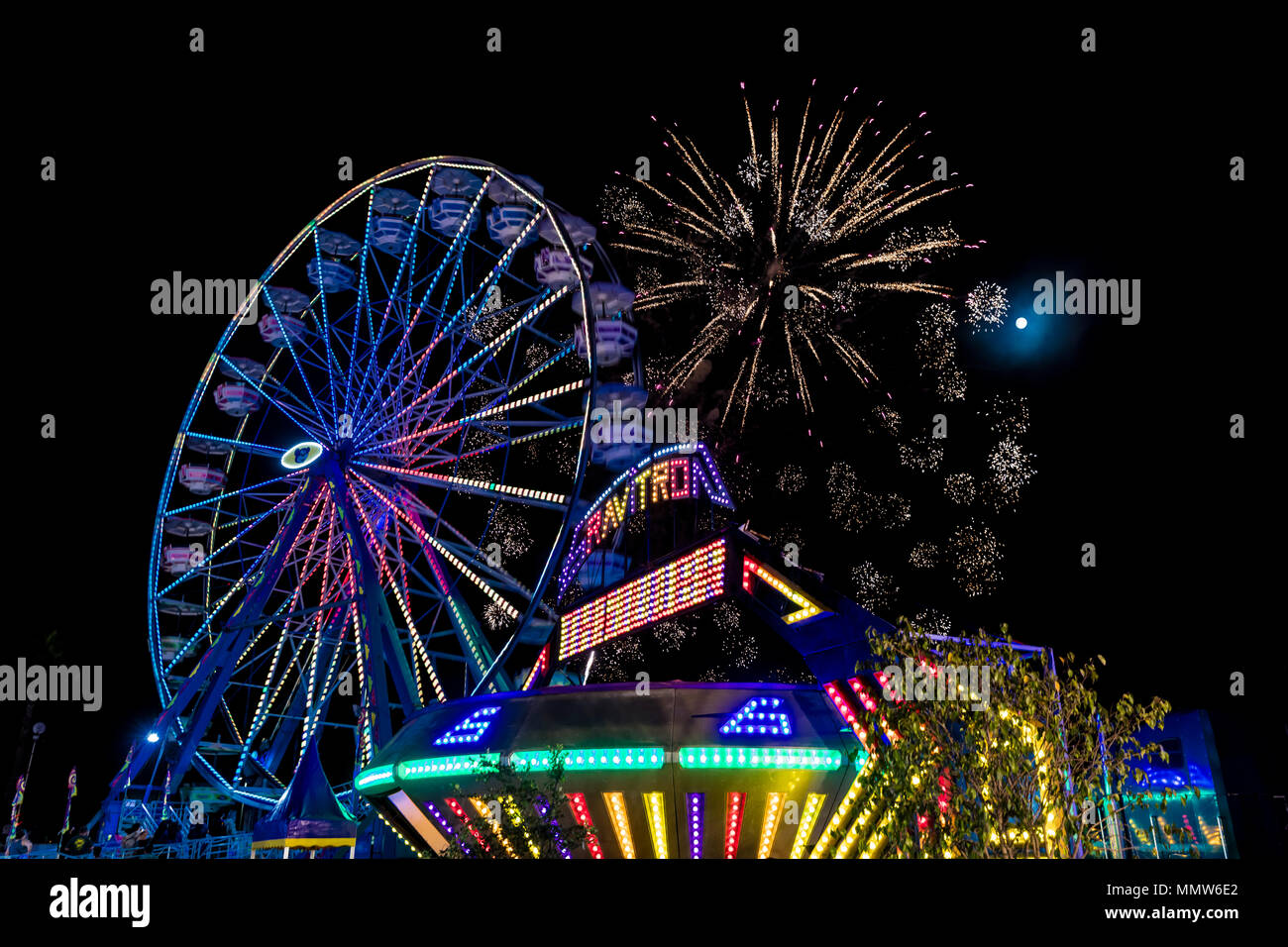 July 18, 2017 VENTURA CALIFORNIA Illuminated ferris wheel with neon