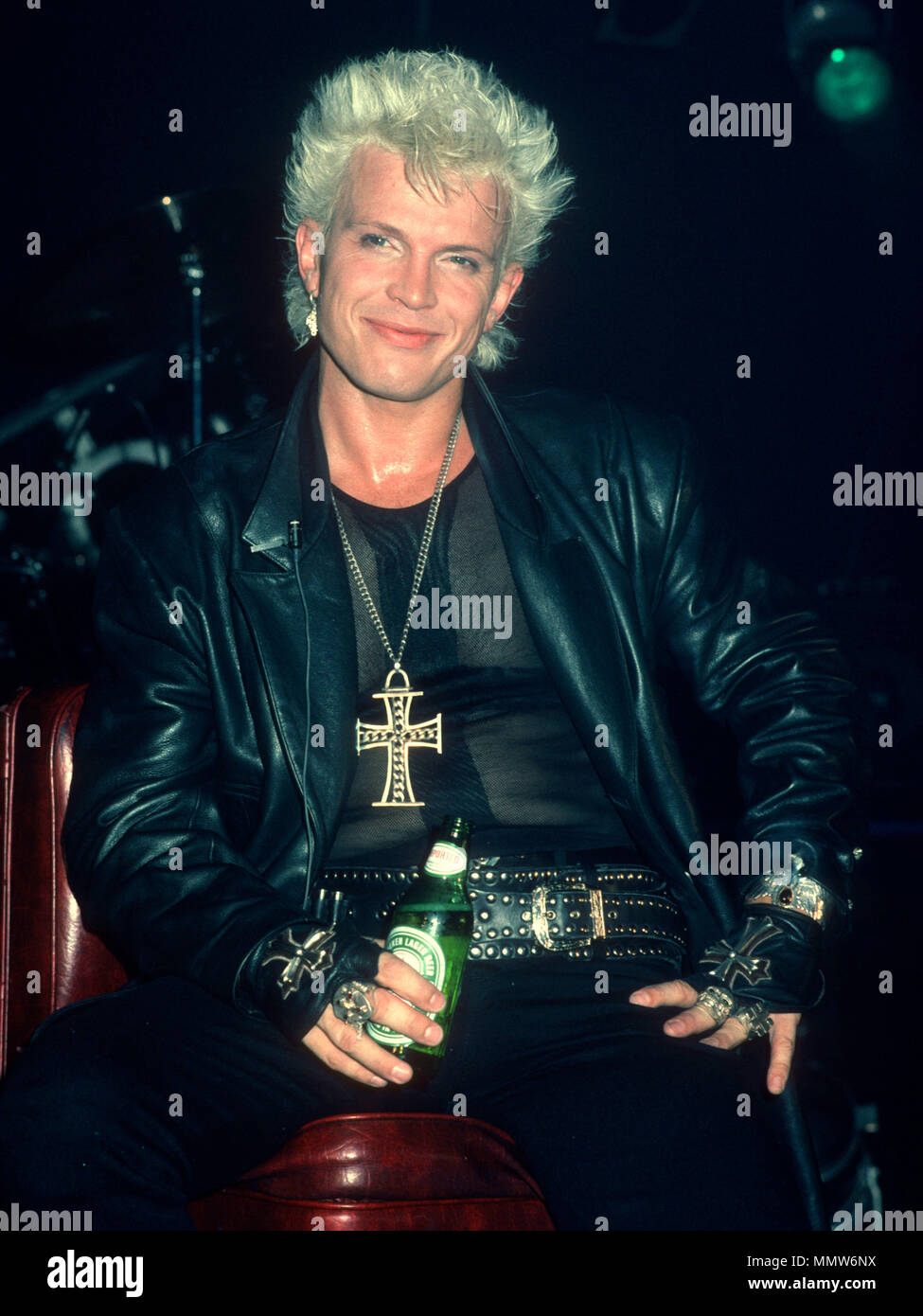 LOS ANGELES, CA - JULY 09: Singer Billy Idol performs in concert at Rubber Club on July 9, 1990 in Los Angeles, California. Photo by Barry King/Alamy Stock Photo Stock Photo