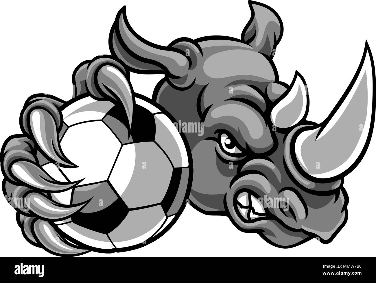 Rhino Holding Soccer Football Ball Mascot Stock Vector