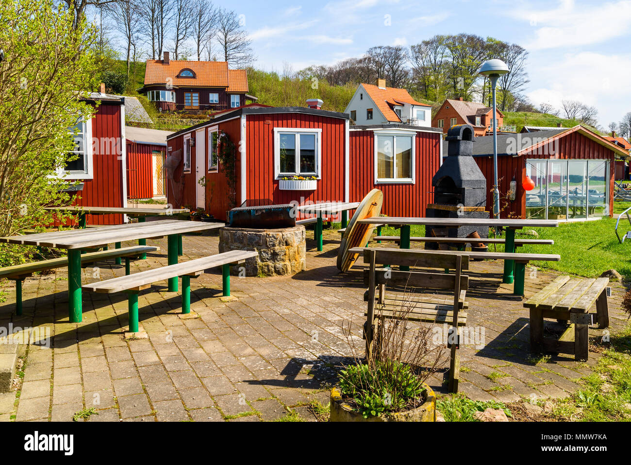 Alabodarna Sweden April 29 2018 Documentary Of Everyday Life And Place Outdoor Grill Area Among Fishing Sheds Stock Photo Alamy