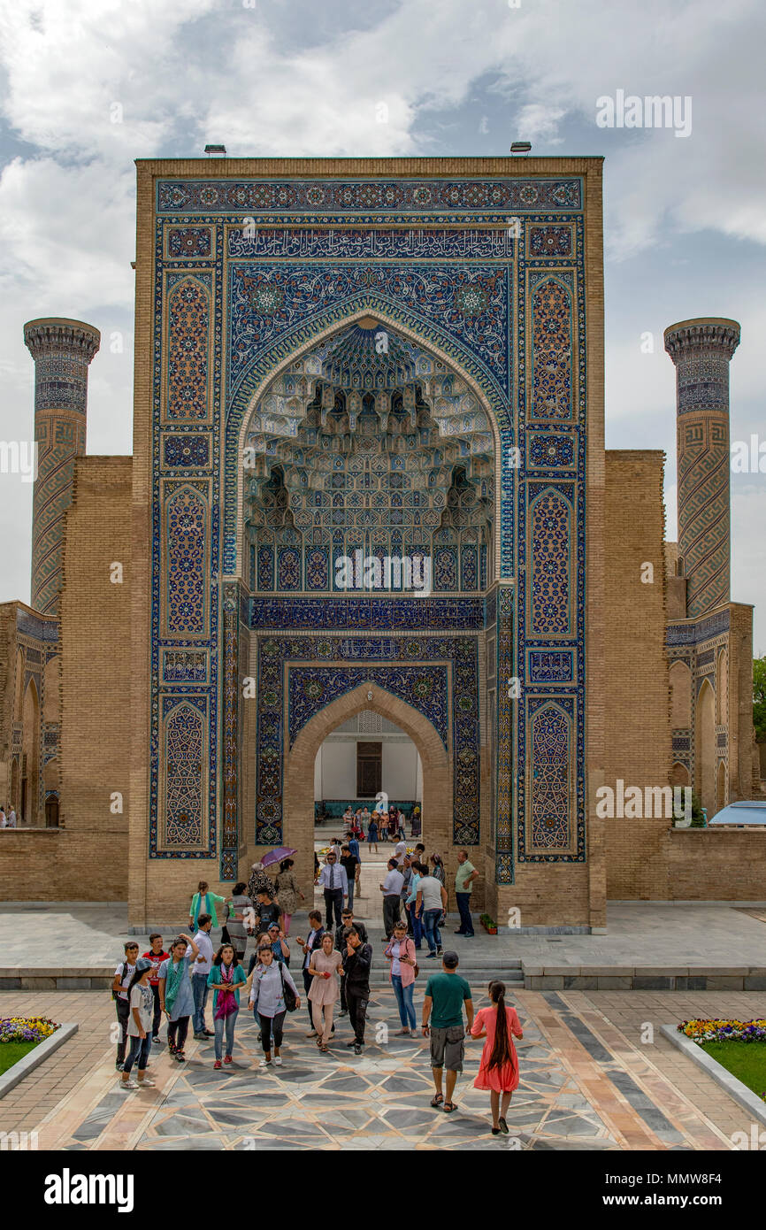 Entrance to Amir Temur Mausoleum, Samarkand, Uzbekistan Stock Photo