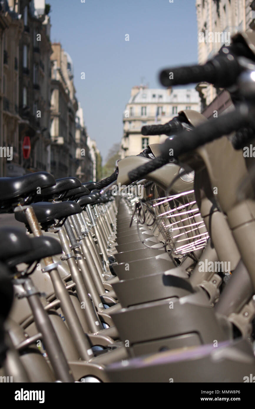Row of rental bikes in Paris, France Stock Photo Alamy