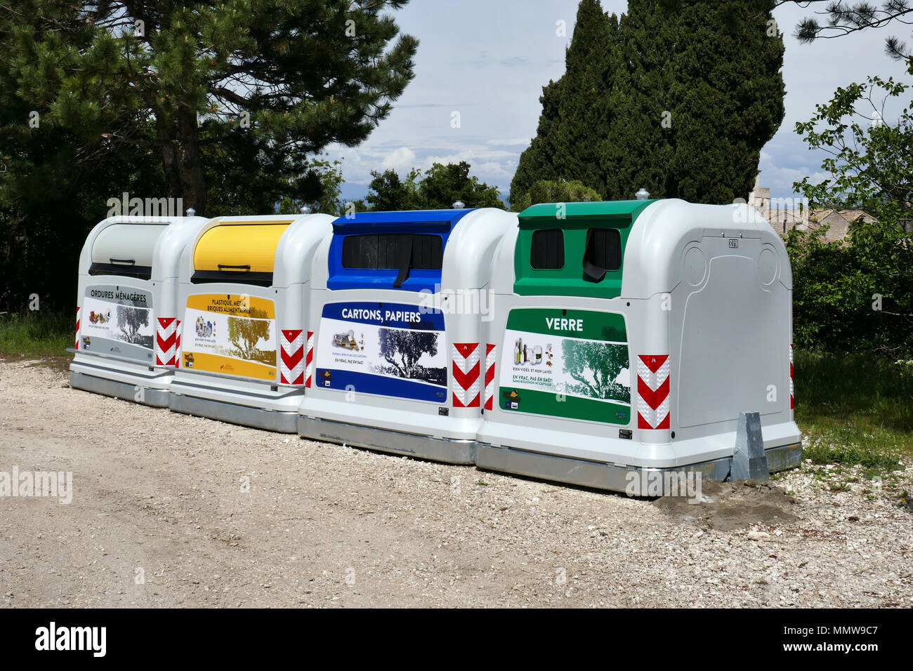 Large coloured recycling bins for glass paper and packaging Recycling