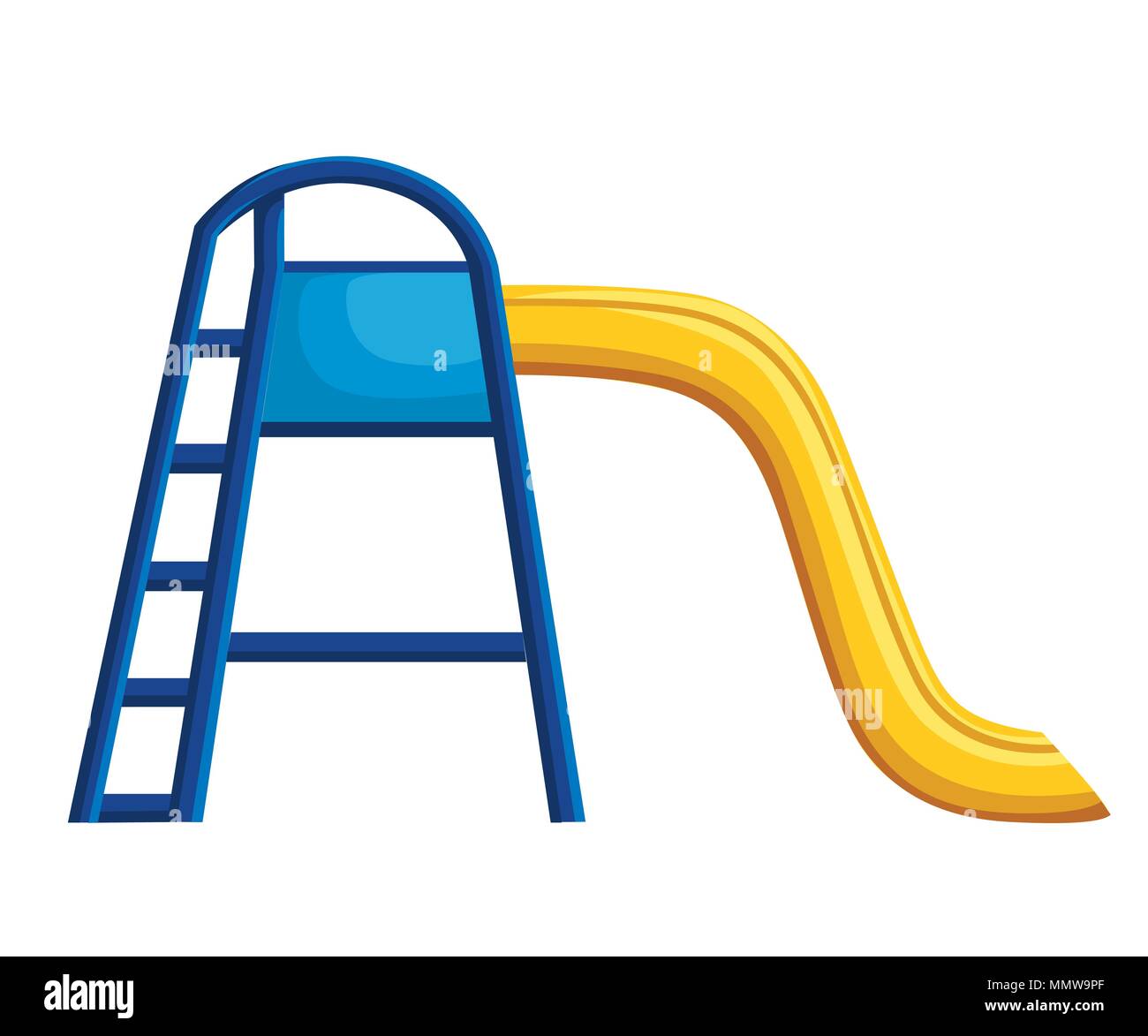 Childrens slide blue and yellow. Playground theme elements. Holiday childhood entertainment. Vector illustration isolated on white background. Stock Vector