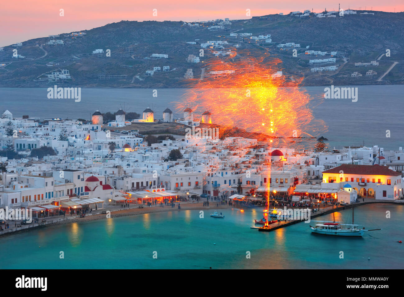 Mykonos City, Chora on island Mykonos, Greece Stock Photo