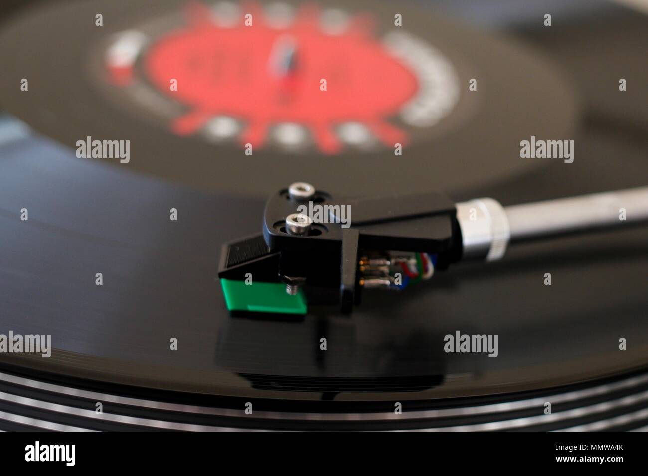 Vinyl record on old Dual 505 turntable Stock Photo
